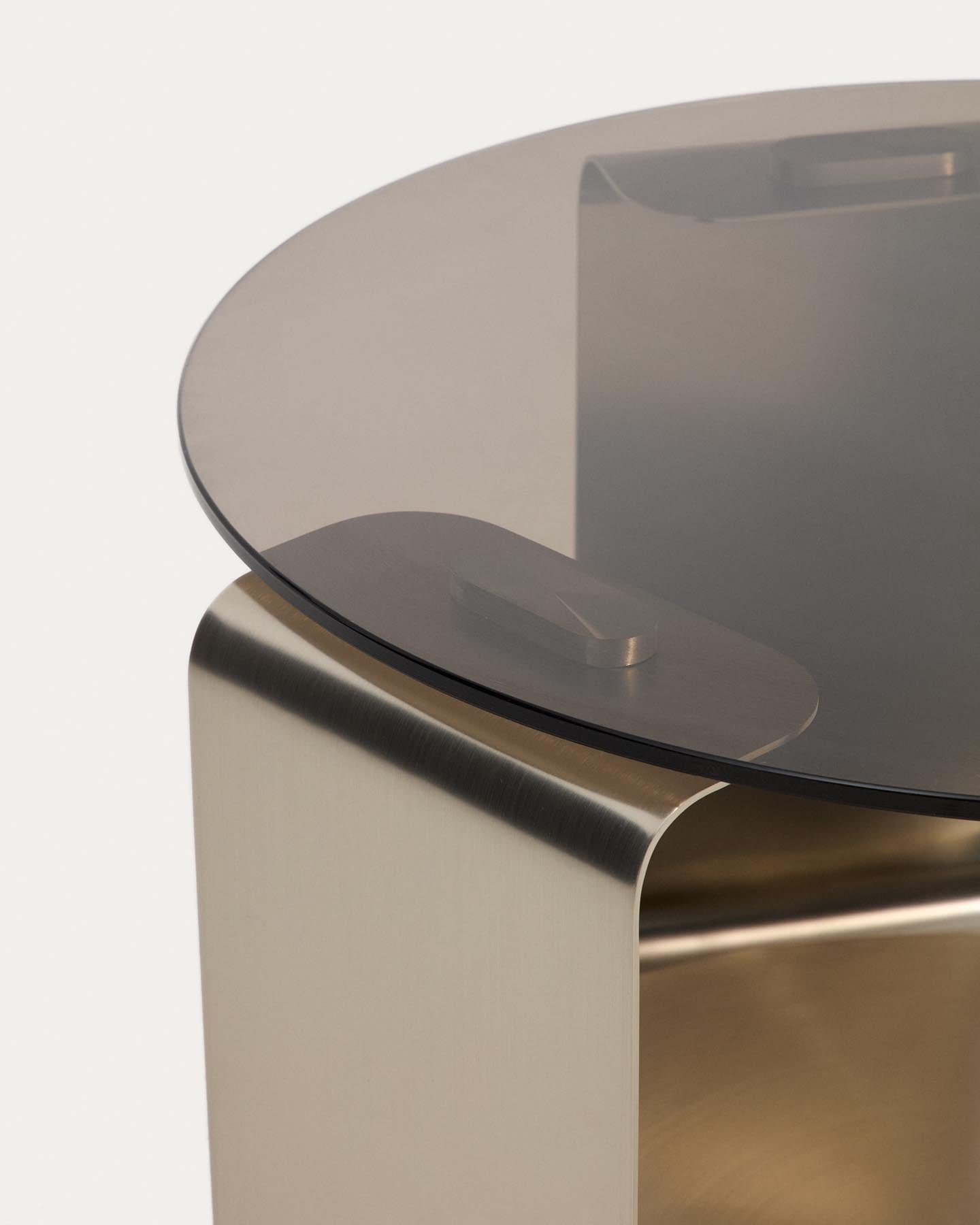 Couchtisch Dolven aus braunem Glas und gebürstetem Stahl, Ø 60 cm in Anthrazit präsentiert im Onlineshop von KAQTU Design AG. Couchtisch ist von Kave Home