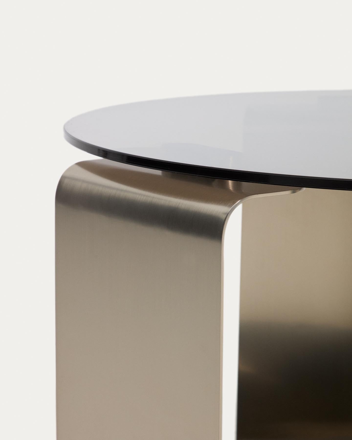 Couchtisch Dolven aus braunem Glas und gebürstetem Stahl, Ø 60 cm in Anthrazit präsentiert im Onlineshop von KAQTU Design AG. Couchtisch ist von Kave Home