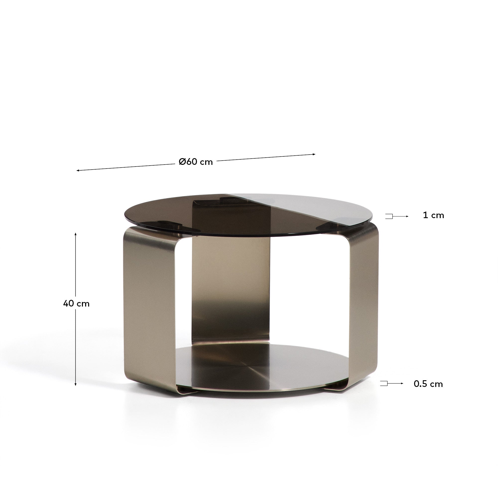 Couchtisch Dolven aus braunem Glas und gebürstetem Stahl, Ø 60 cm in Anthrazit präsentiert im Onlineshop von KAQTU Design AG. Couchtisch ist von Kave Home