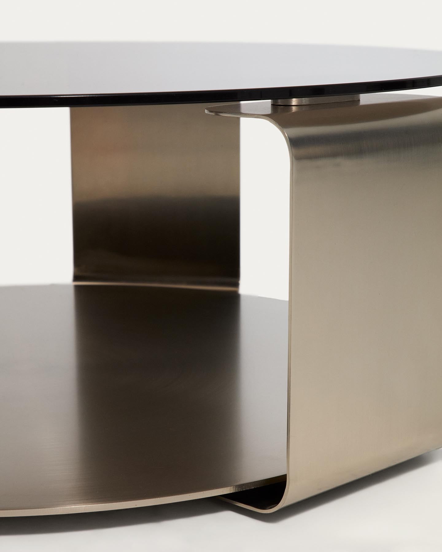 Couchtisch Dolven aus braunem Glas und gebürstetem Stahl, Ø 80 cm in Anthrazit präsentiert im Onlineshop von KAQTU Design AG. Couchtisch ist von Kave Home