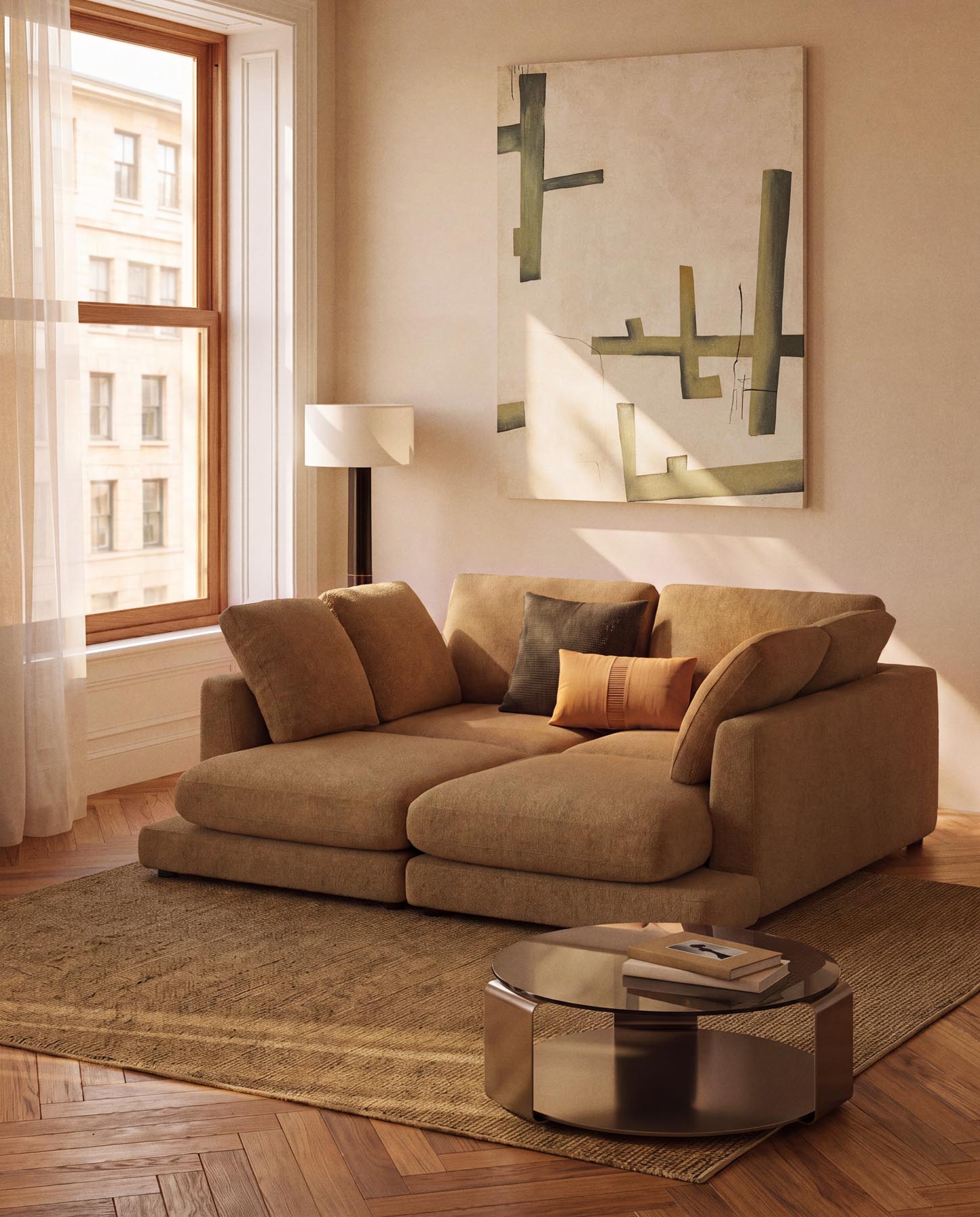 Couchtisch Dolven aus braunem Glas und gebürstetem Stahl, Ø 80 cm in Anthrazit präsentiert im Onlineshop von KAQTU Design AG. Couchtisch ist von Kave Home