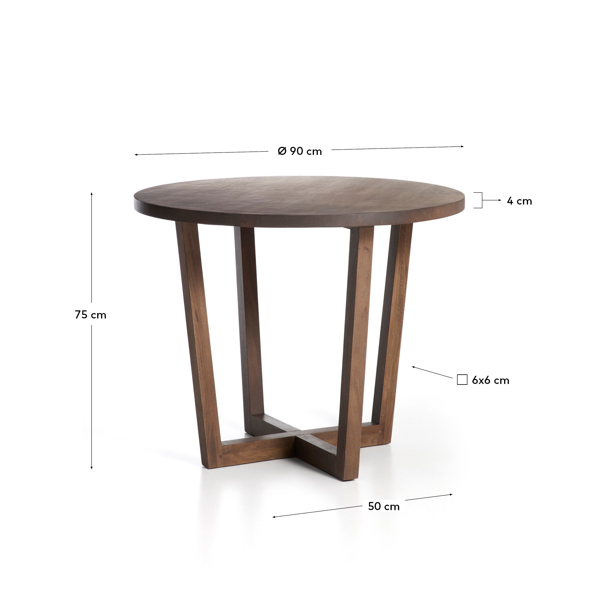 Runder Tisch Nahla aus massivem Mangoholz mit Nussbaumfinish, Ø 90 cm, FSC 100 % in Dunkelbraun präsentiert im Onlineshop von KAQTU Design AG. Esstisch ist von Kave Home