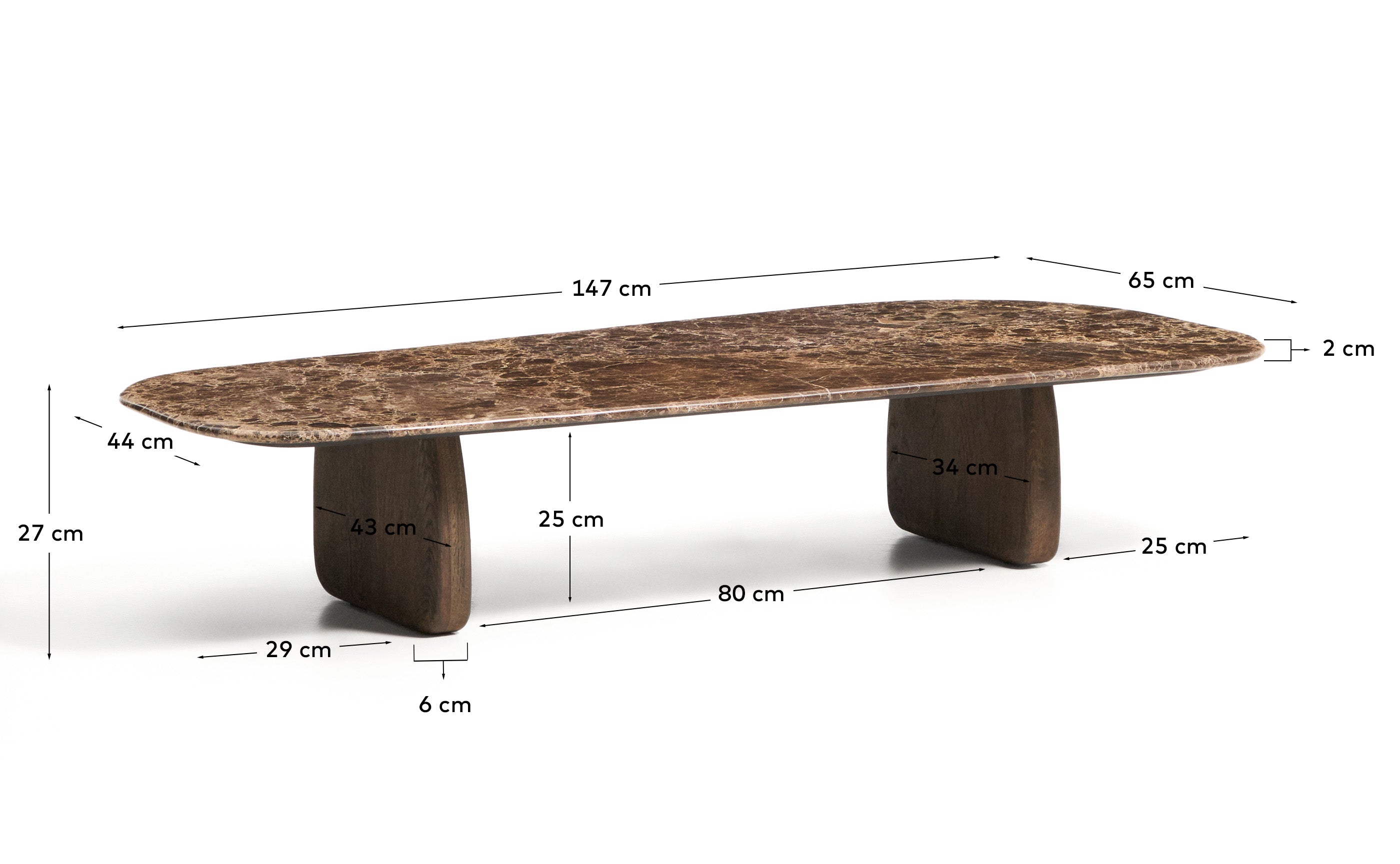 Couchtisch Pirita aus braunem Marmor mit Beinen aus massivem Eichenholz mit dunklem Finish, 147 x 65 cm, FSC 100 % in Braun präsentiert im Onlineshop von KAQTU Design AG. Couchtisch ist von Kave Home