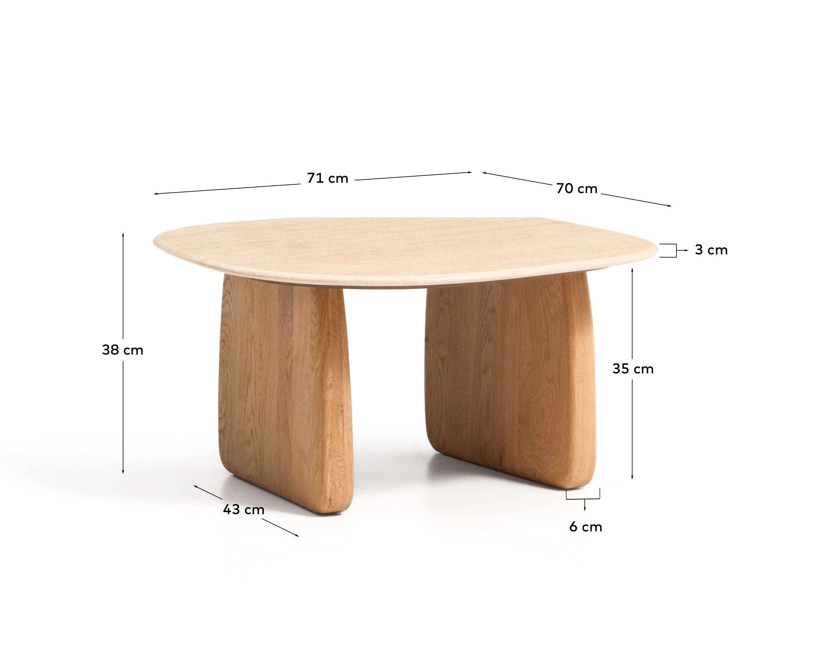 Beistelltisch Pirita aus beigem Travertin mit Beinen aus massivem Eichenholz mit naturfarbenem Finish, 71 x 70 cm, FSC 100 % in Beige präsentiert im Onlineshop von KAQTU Design AG. Beistelltisch ist von Kave Home
