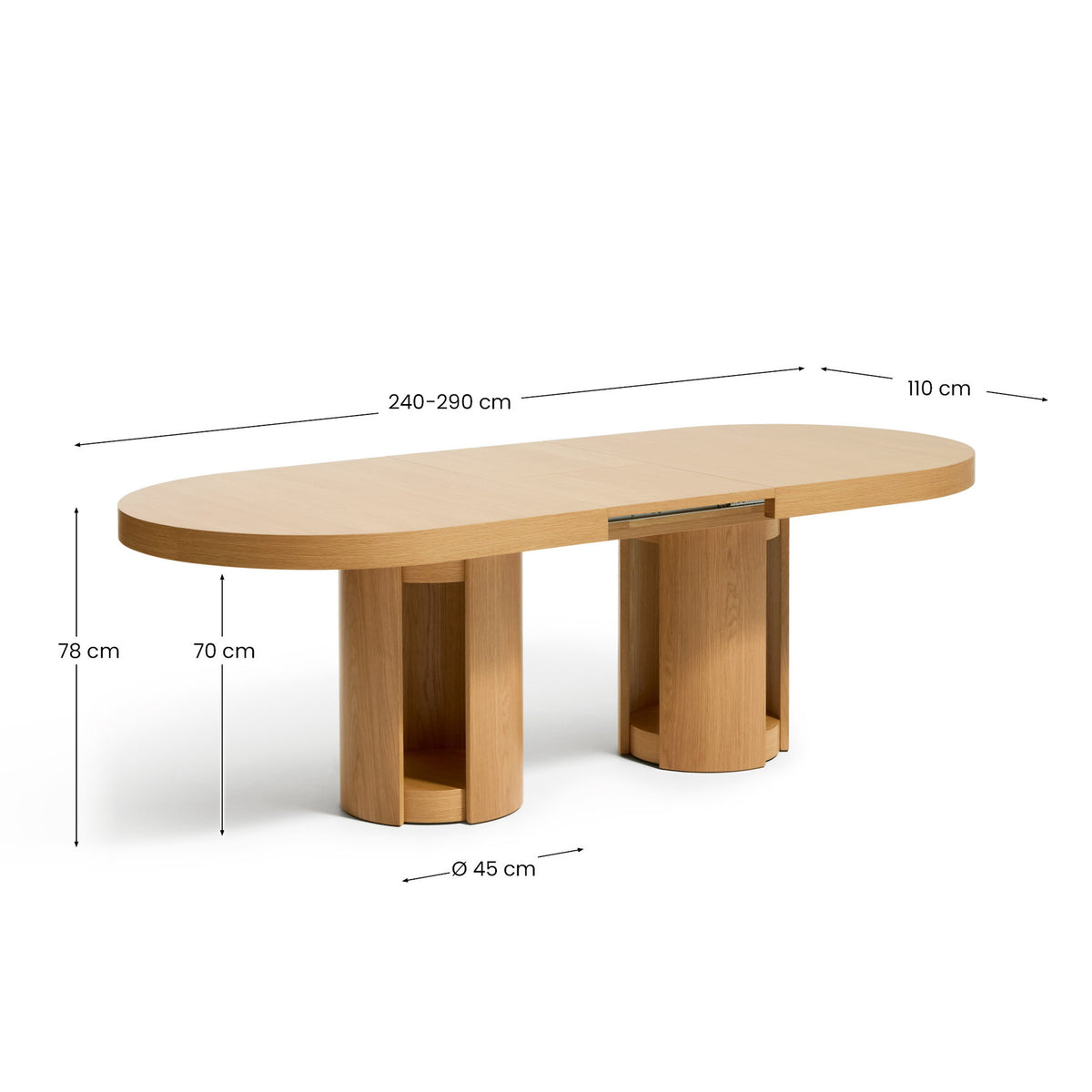 Artis ausziehbarer ovaler Tisch aus Massivholz und Eichenfurnier mit natürlichem Finish, FSC 100%, 240 (290) x 110 cm in Natur präsentiert im Onlineshop von KAQTU Design AG. Esstisch ist von Kave Home