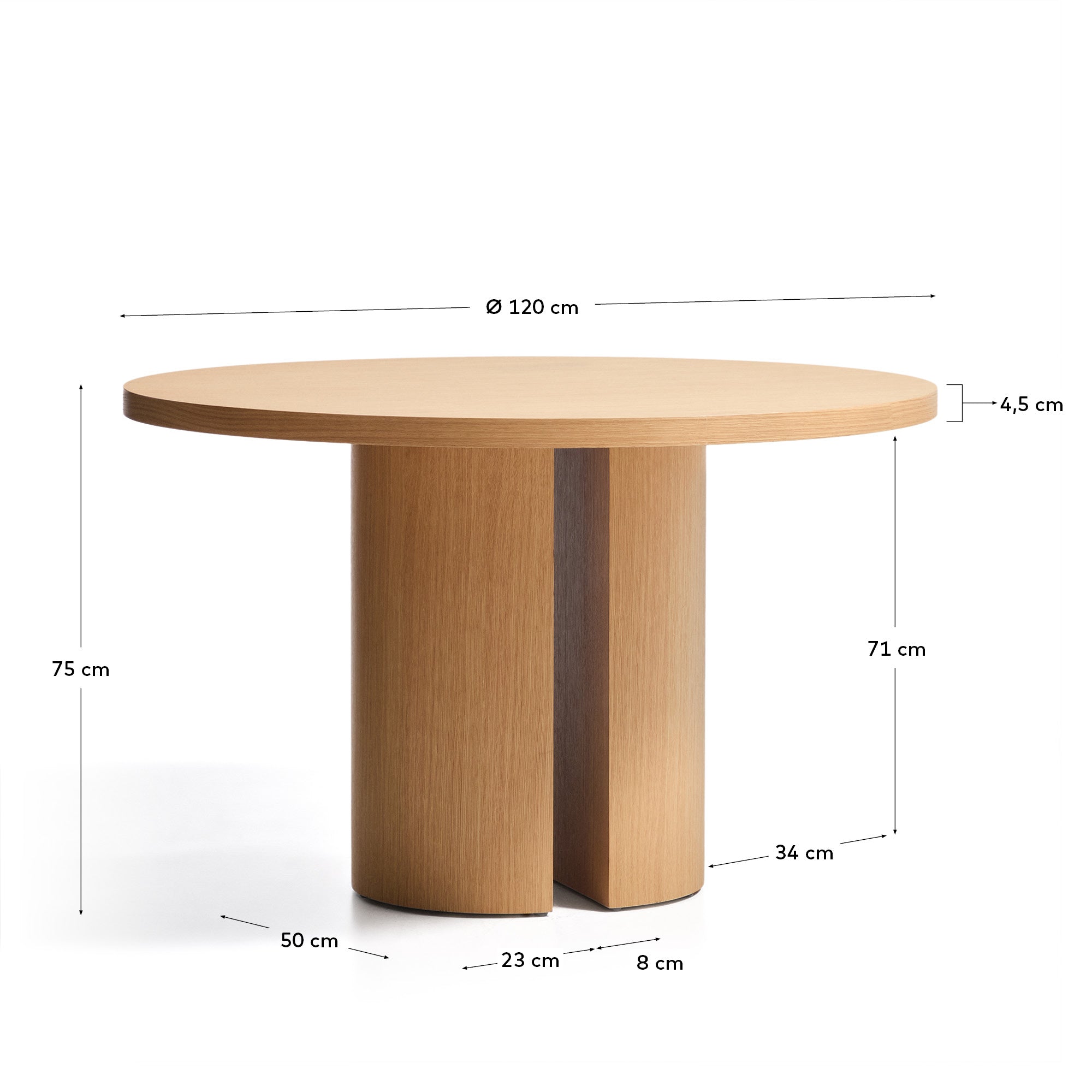 Nealy runder Tisch aus Eichenfurnier mit naturfarbenem Finish Ø 120 cm in Braun präsentiert im Onlineshop von KAQTU Design AG. Esstisch ist von Kave Home