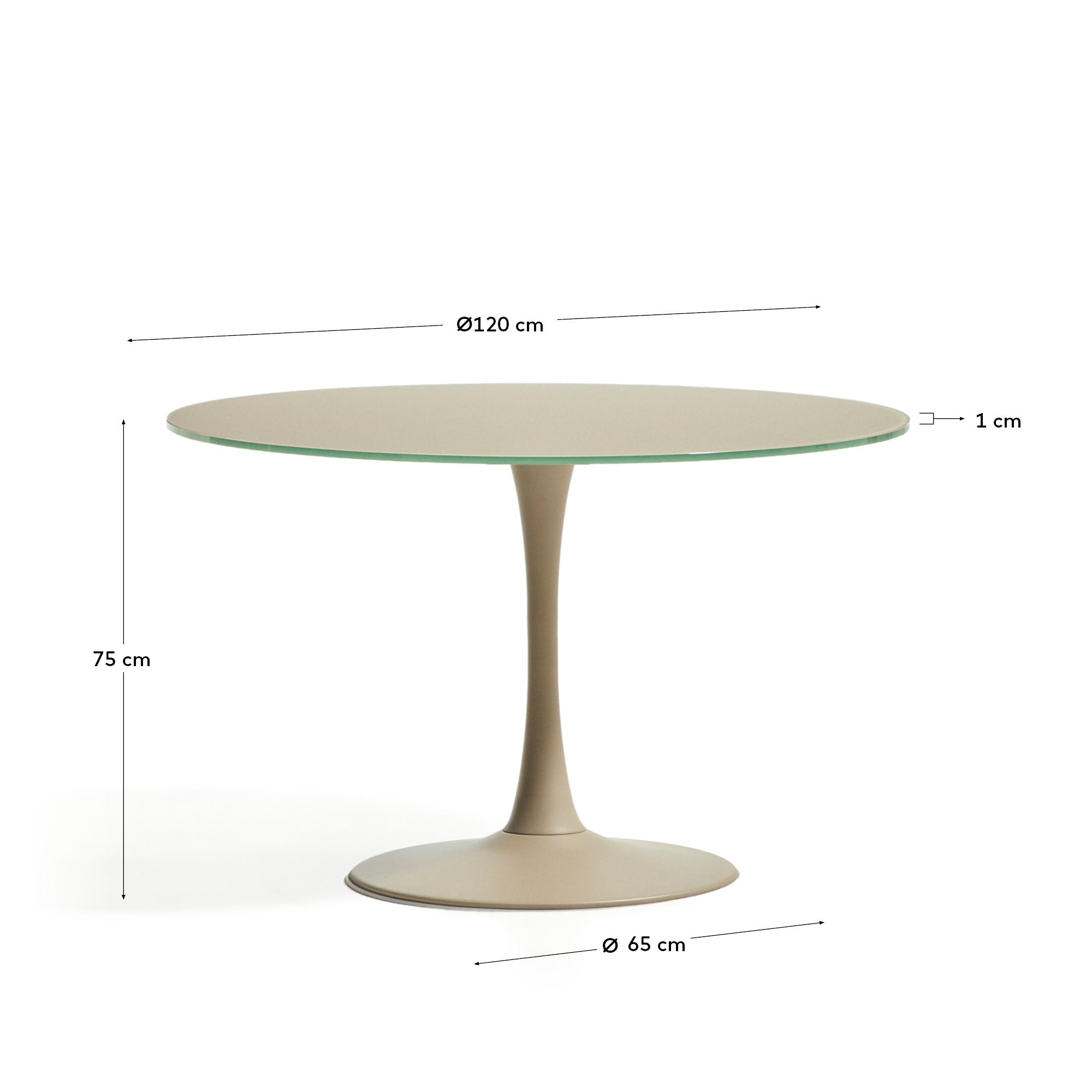 Runder Tisch Vedira aus Glas und taupefarbenem Stahl Ø 120 cm in Taupe präsentiert im Onlineshop von KAQTU Design AG. Esstisch ist von Kave Home