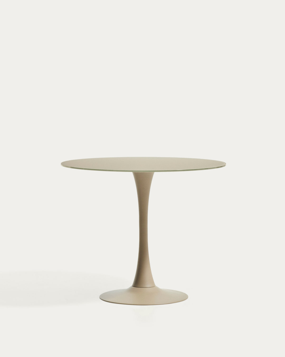 Runder Tisch Vedira aus Glas und taupefarbenem Stahl Ø 90 cm in Taupe präsentiert im Onlineshop von KAQTU Design AG. Esstisch ist von Kave Home