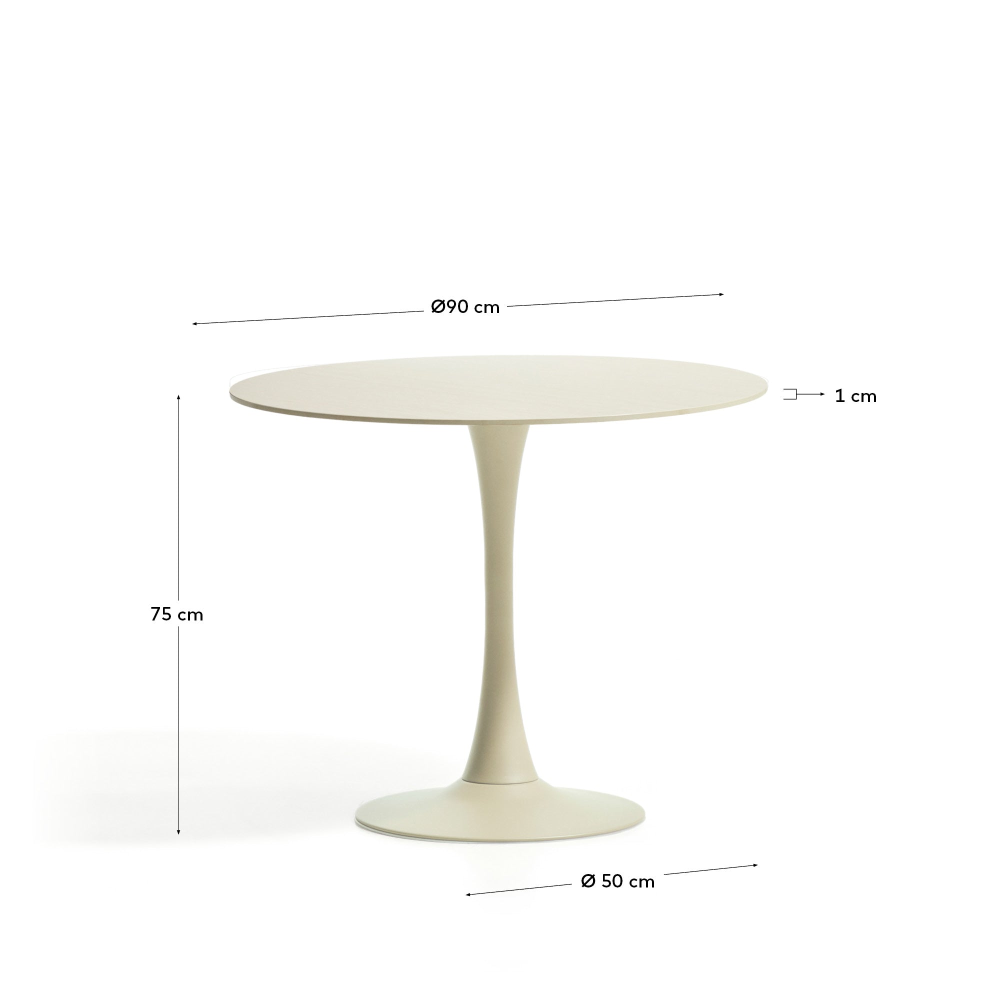 Runder Tisch Vedira aus ecrufarbener Keramik und beigem Stahl Ø 90 cm in Beige präsentiert im Onlineshop von KAQTU Design AG. Esstisch ist von Kave Home