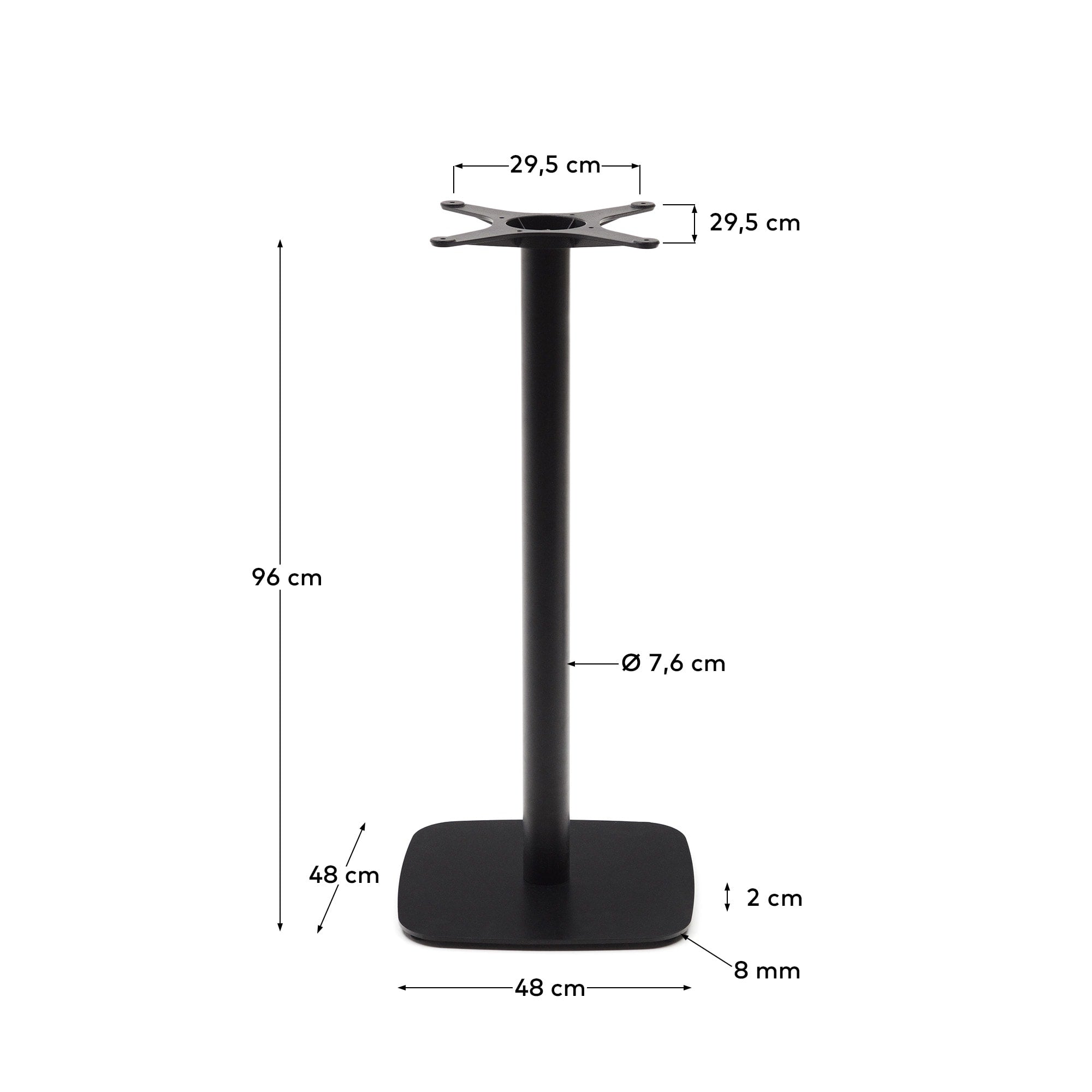 Elegantes, schwarzes Stehtischbein aus robustem Metall für den Außenbereich, ideal für individuelle Tischgestaltungen.