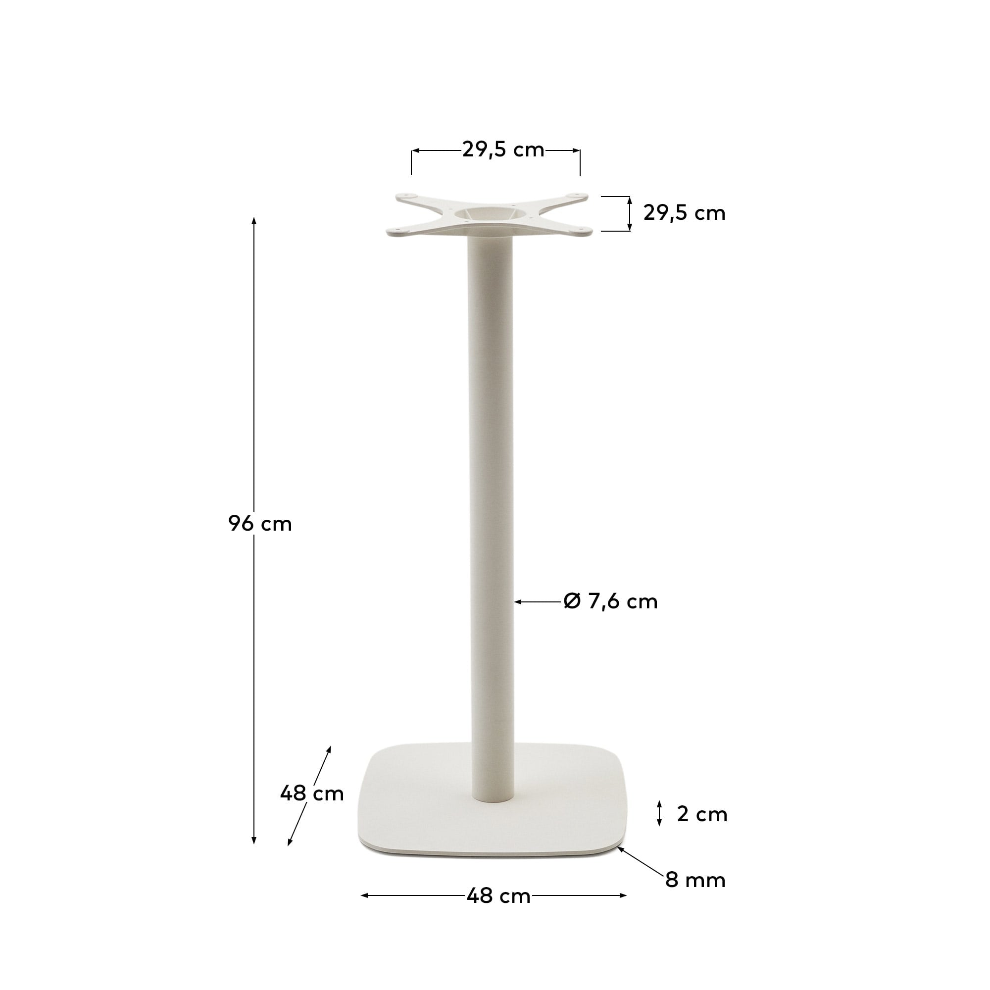 Elegantes, weiß lackiertes Stehtischbein aus Metall, robust und wetterfest, ideal für individuelle Outdoor-Tischlösungen.