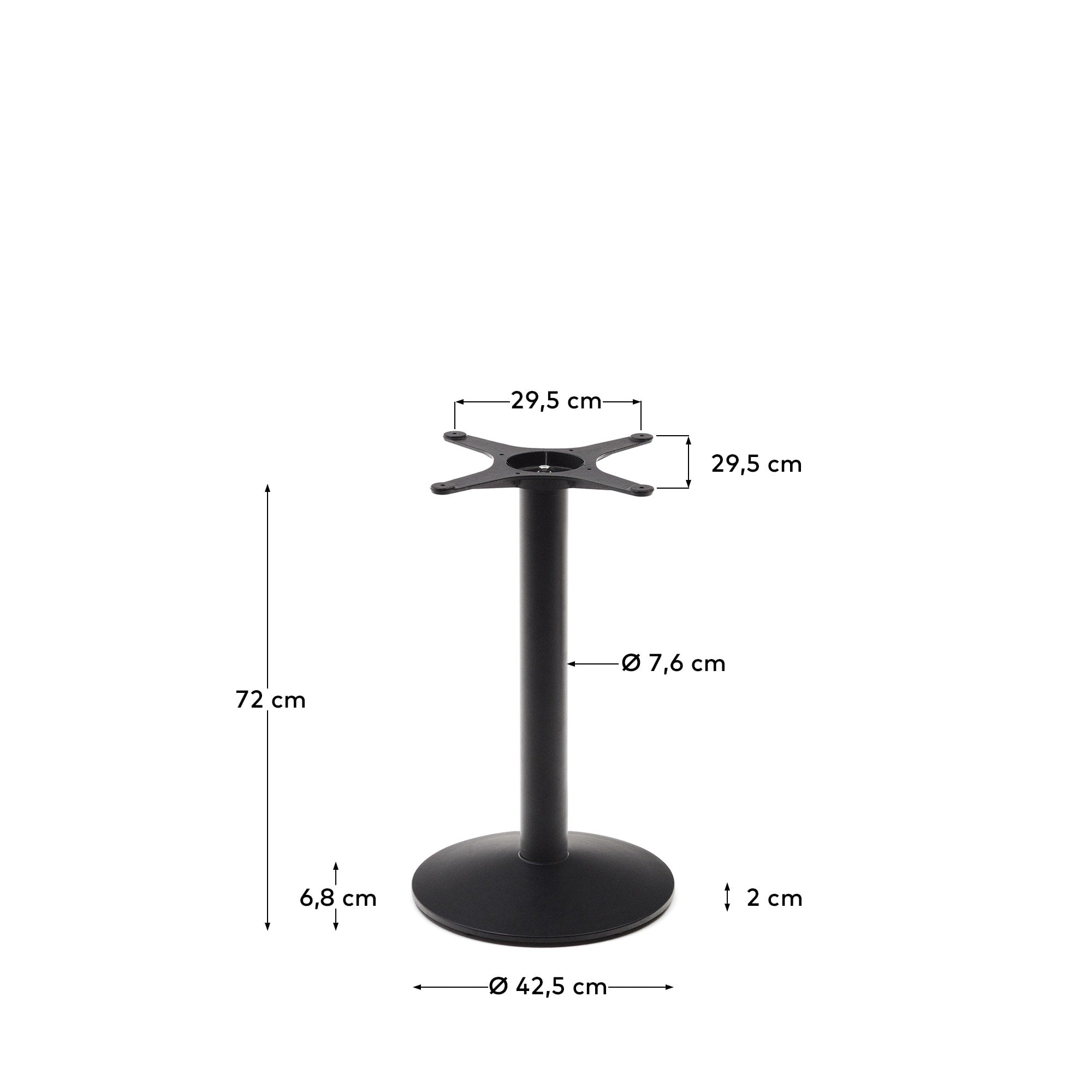 Elegantes, wetterbeständiges Tischbein aus schwarzem Metall, ideal für stilvolle Außenbereiche. Kombinierbar und langlebig.