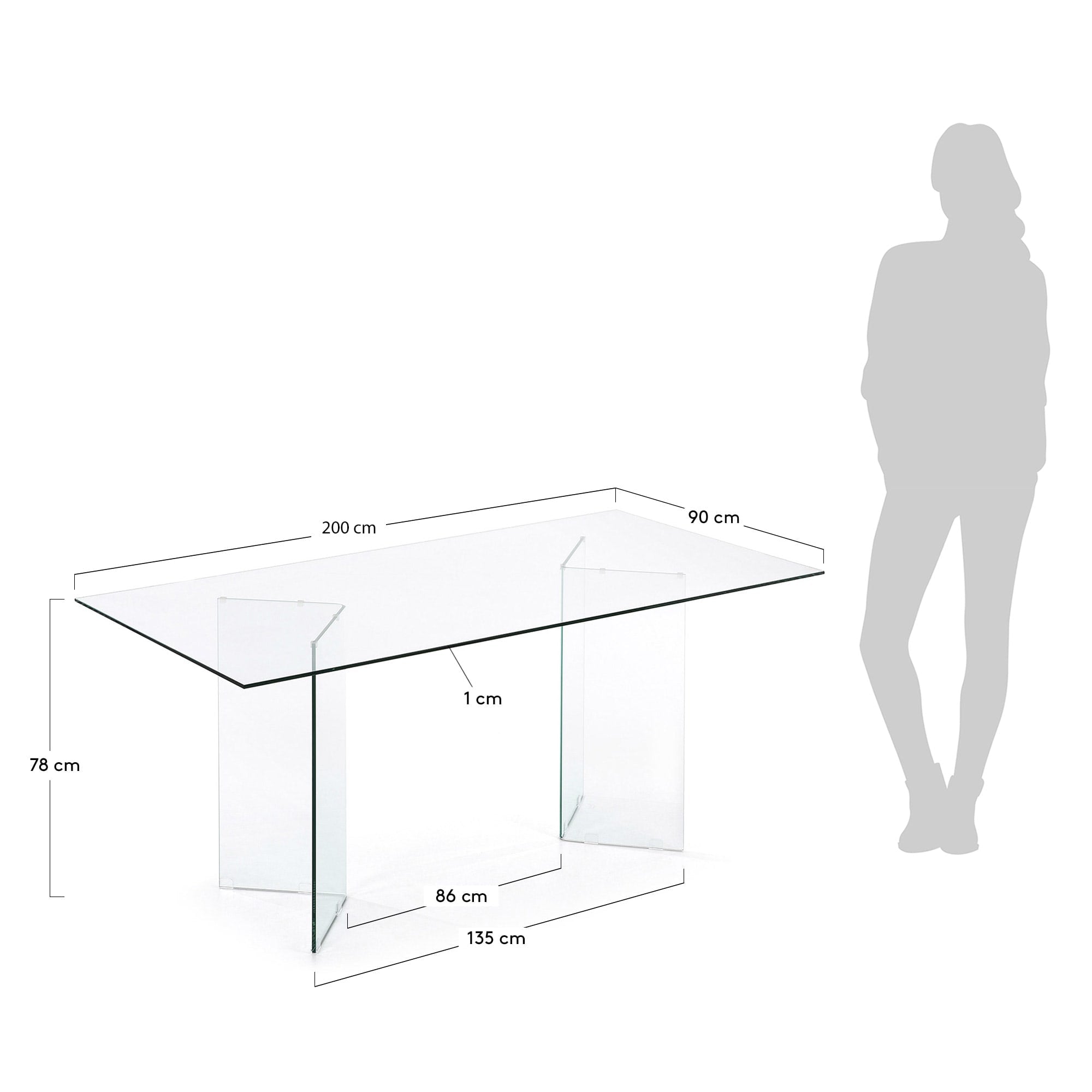 Moderner Glastisch Burano von Kave Home, 200x90 cm, mit elegantem Design und hochwertiger Verarbeitung für stilvolle Räume.