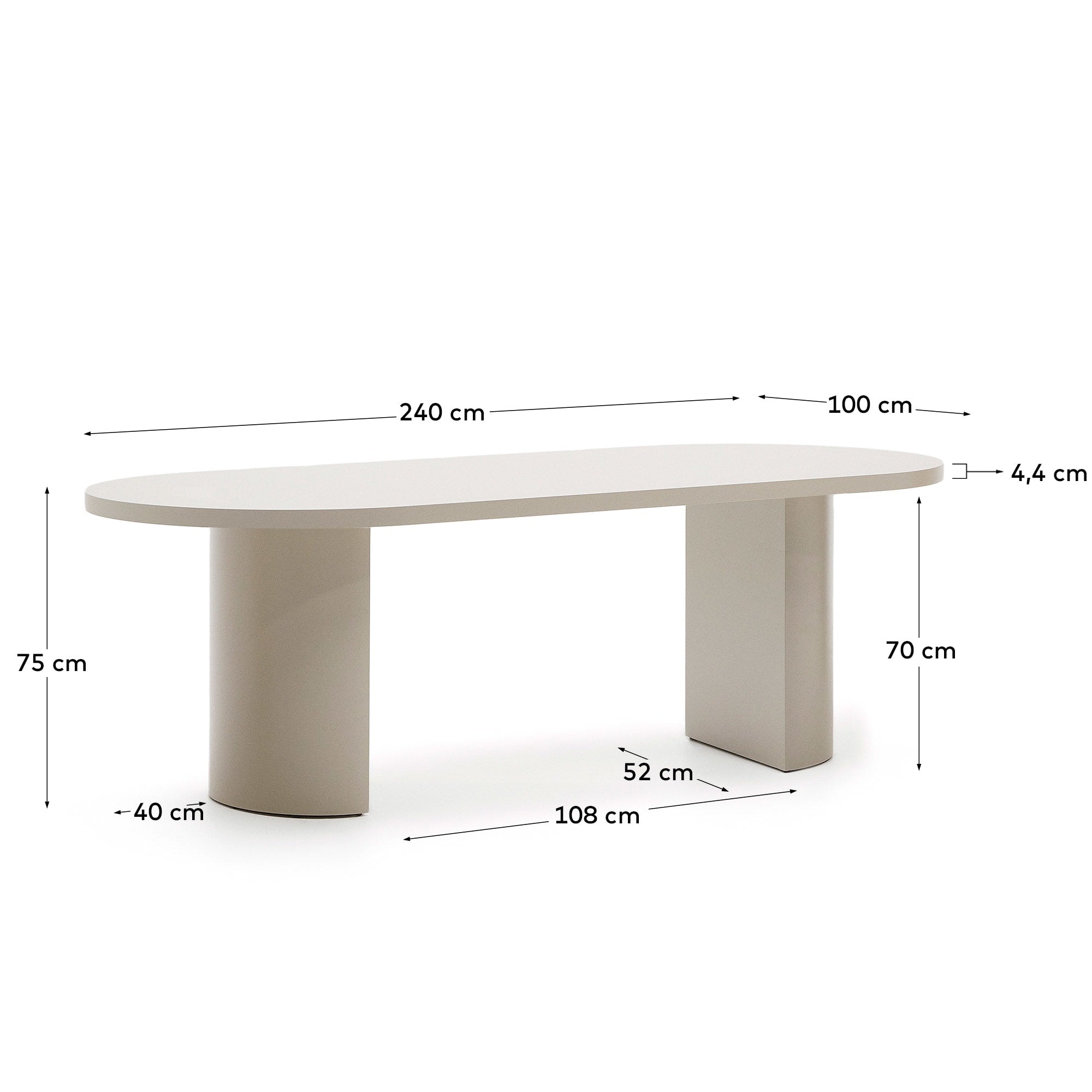 Erleben Sie den modernen Esstisch Nealy von Kave Home, 240 x 100 cm, aus lackiertem MDF mit warmem eierschalfarbenem Finish – perfekt für gesellige Abende.
