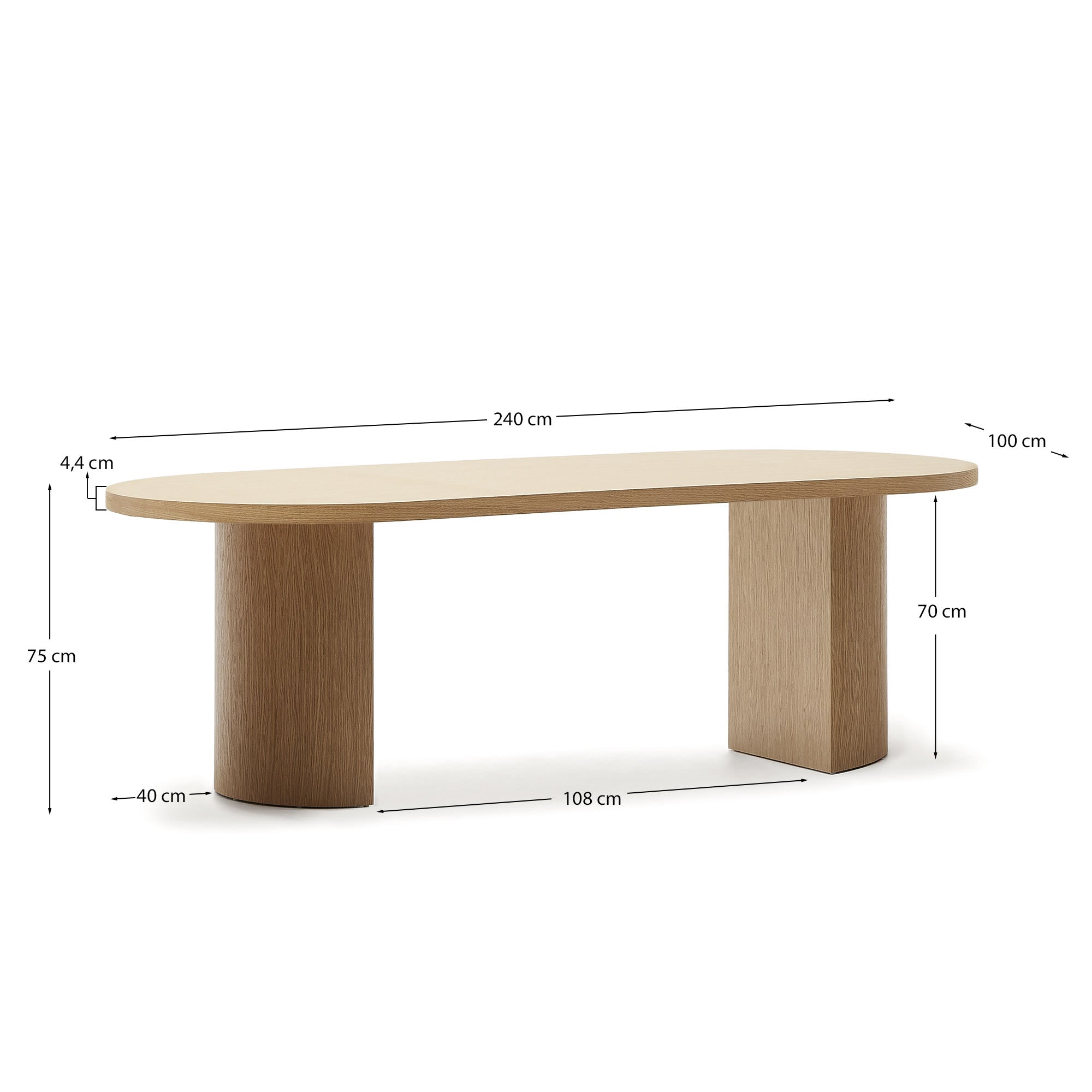 Nealy Tisch aus Eichenfurnier, 240x100 cm, naturfarben, von Kave Home. Perfekt für stilvolle und moderne Wohnräume.