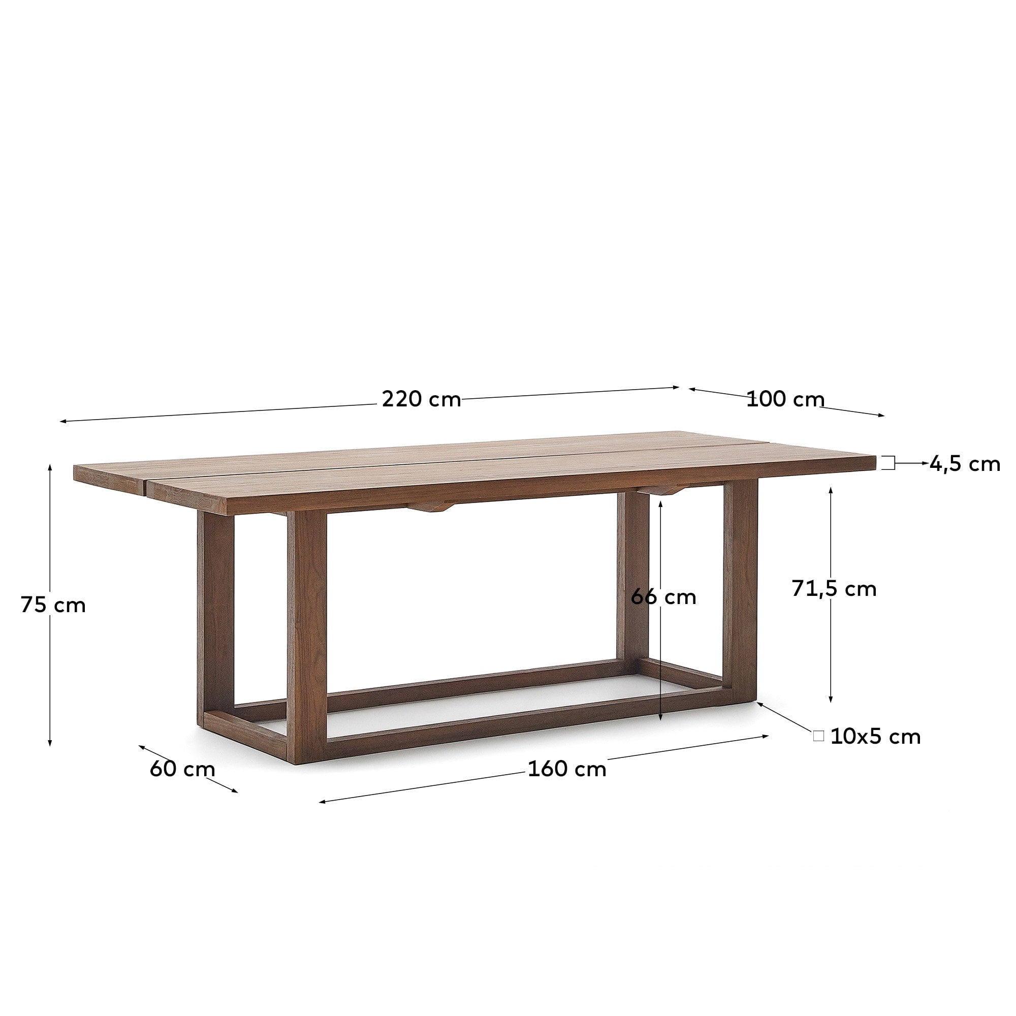 Der Sashi Tisch aus massivem Teakholz (220 x 100 cm) vereint stilvolle Eleganz und Langlebigkeit. Ideal für gesellige Abende und harmonische Esszimmer.