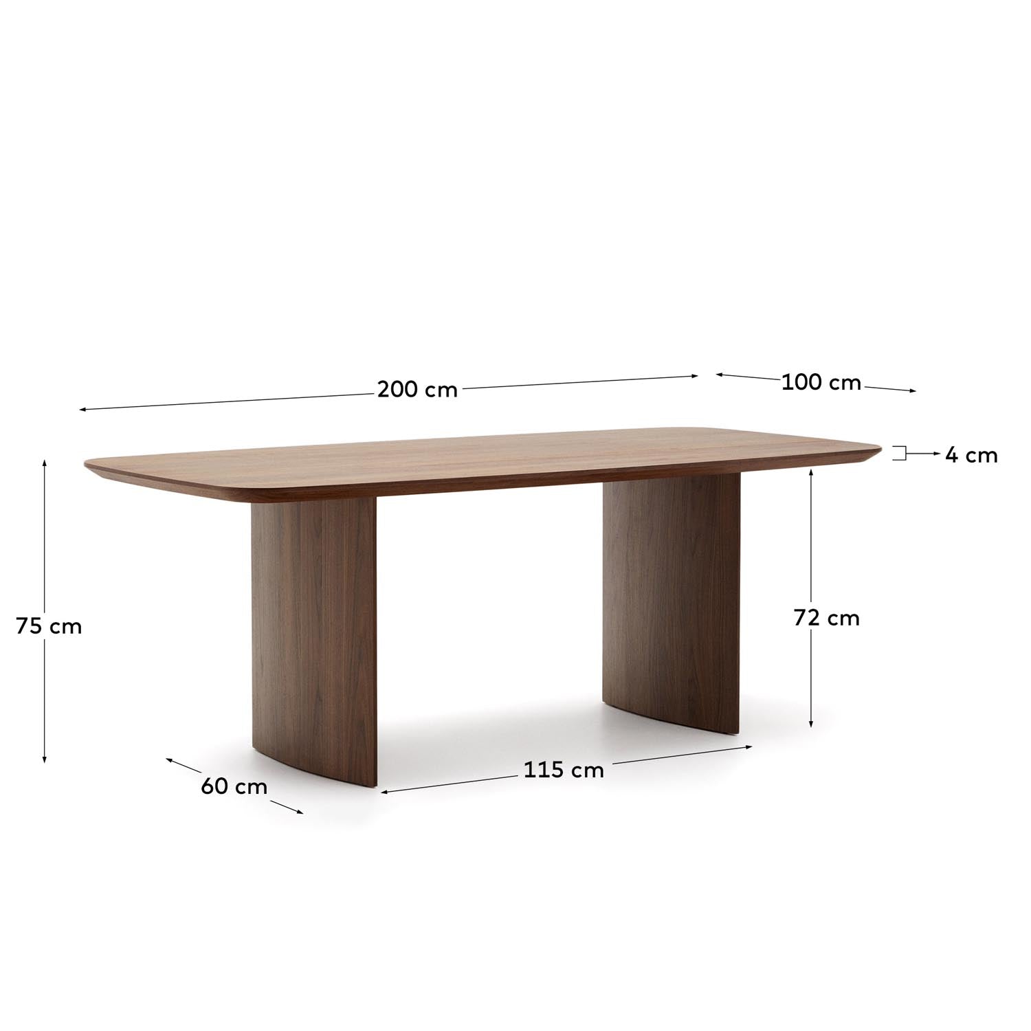 Stilvoller Litto Tisch aus hochwertigem Walnussfurnier, 200 x 100 cm, von Kave Home: Minimalistisches Design, robust und perfekt für gesellige Anlässe.