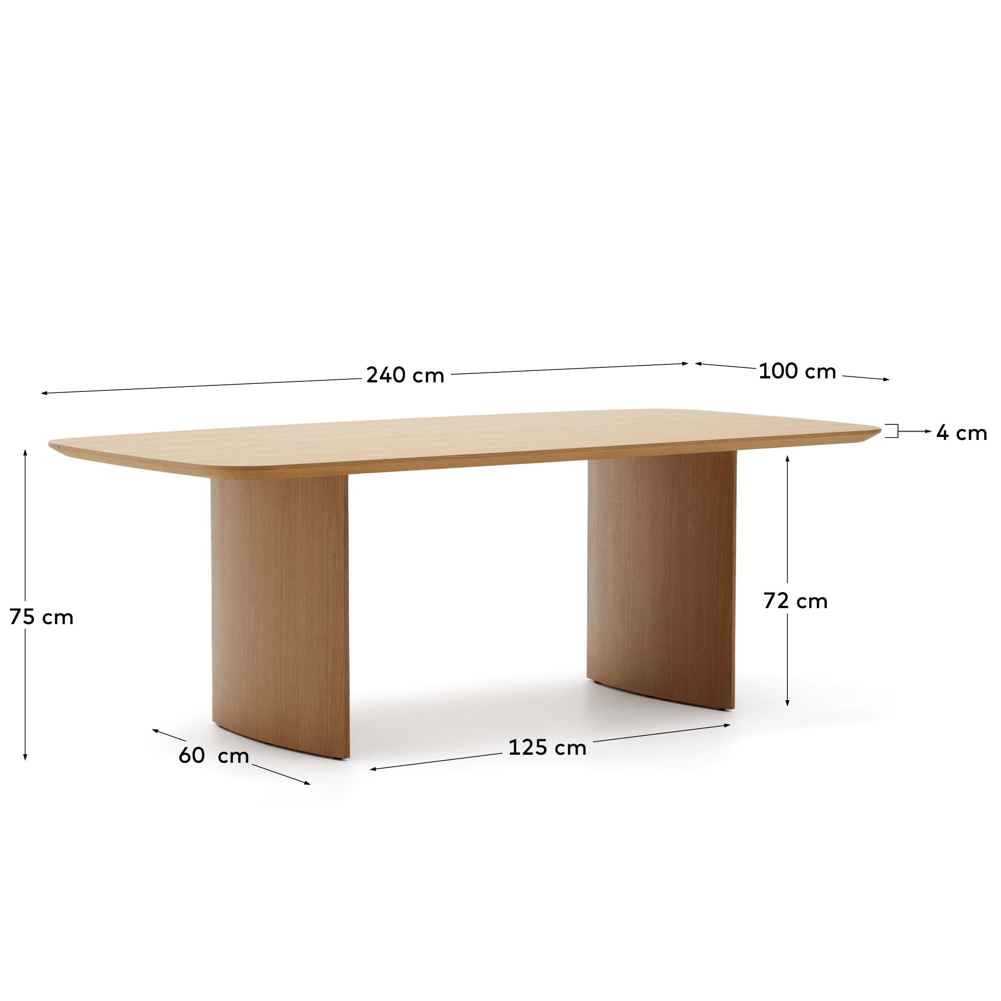 Eleganter Litto Tisch aus Eichenfurnier, 240 x 100 cm, von Kave Home. Perfekt für stilvolle Wohn- und Essbereiche.