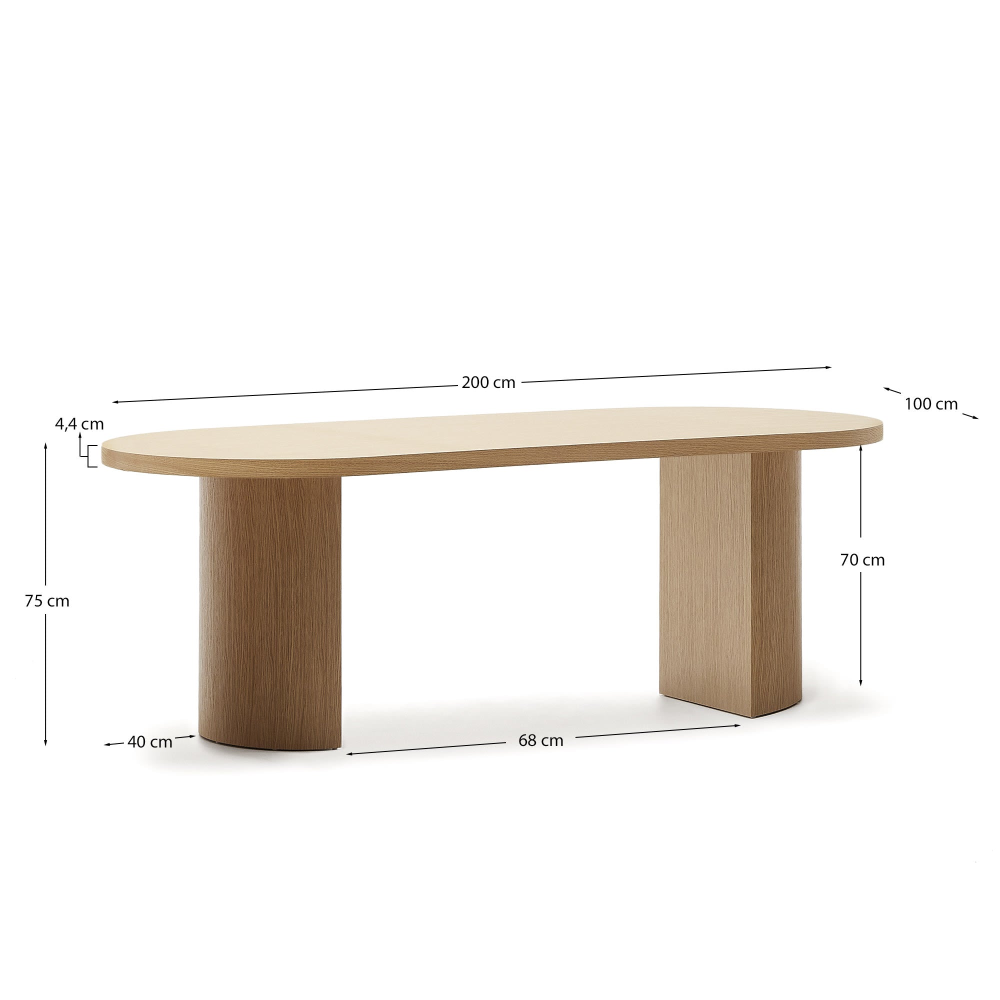 Eleganter Nealy Tisch aus Eichenfurnier, 200x100 cm, mit natürlichem Finish. Ideal für moderne und geschmackvolle Einrichtungen.
