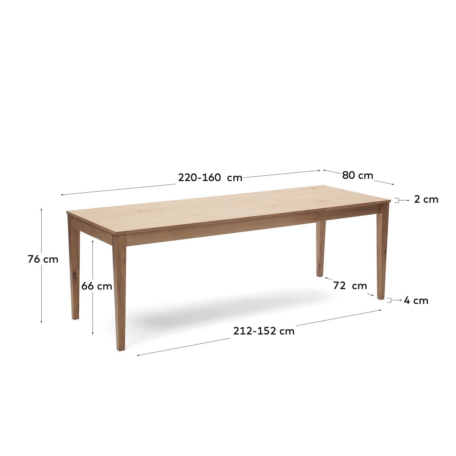 Yain Ausziehtisch aus Eichenfurnier und massiver Eiche 160 (220) x 80 cm in Natur präsentiert im Onlineshop von KAQTU Design AG. Esstisch ist von Kave Home