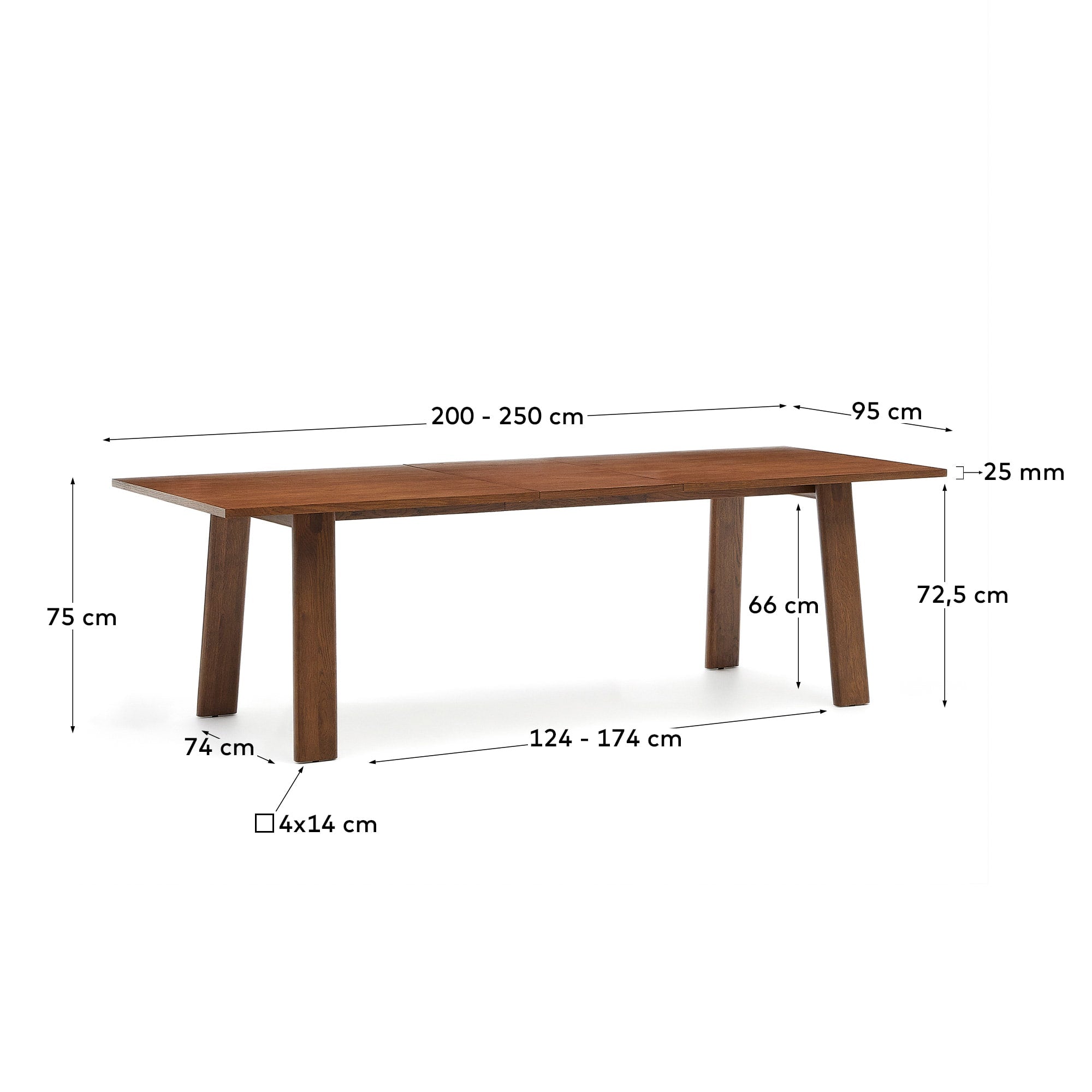 Moderner Arlen Ausziehtisch aus Eichenholz mit edlem Nussbaum-Finish, FSC-zertifiziert, 200-250 cm, perfekt für Ihr Zuhause.
