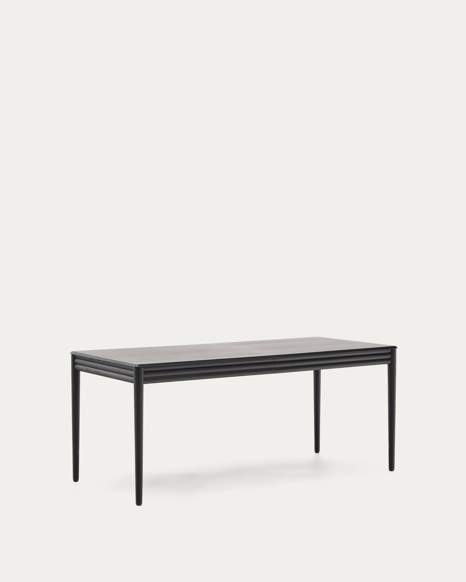 Eleganter Ausziehtisch aus schwarzem Eichenholz, 160-200x90cm, FSC-zertifiziert, ideal für stilvolle Esszimmer.