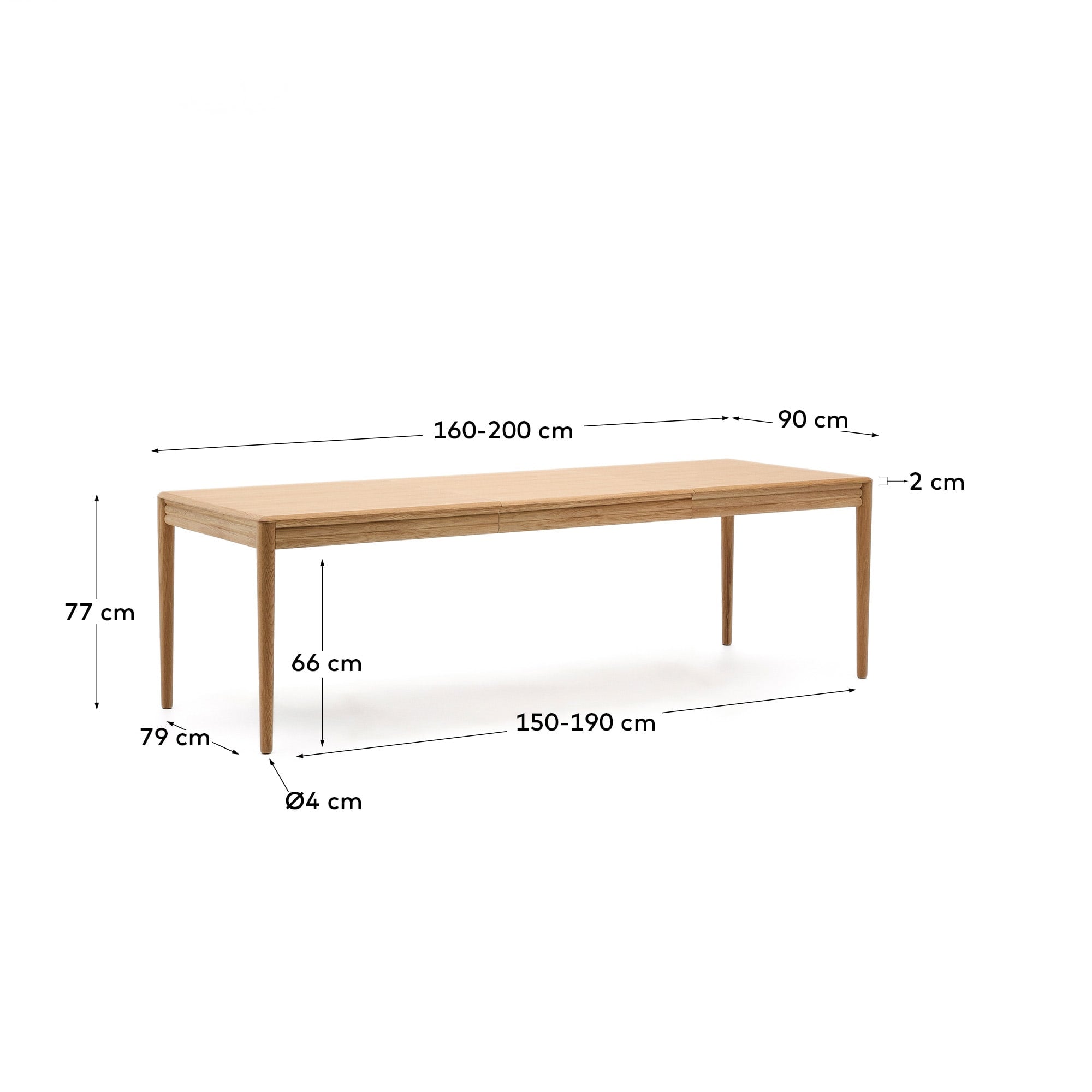 Eleganter Lenon Ausziehtisch aus FSC-zertifiziertem Eichenholz, naturfarben, 160-200x90 cm, ideal für moderne Esszimmer.