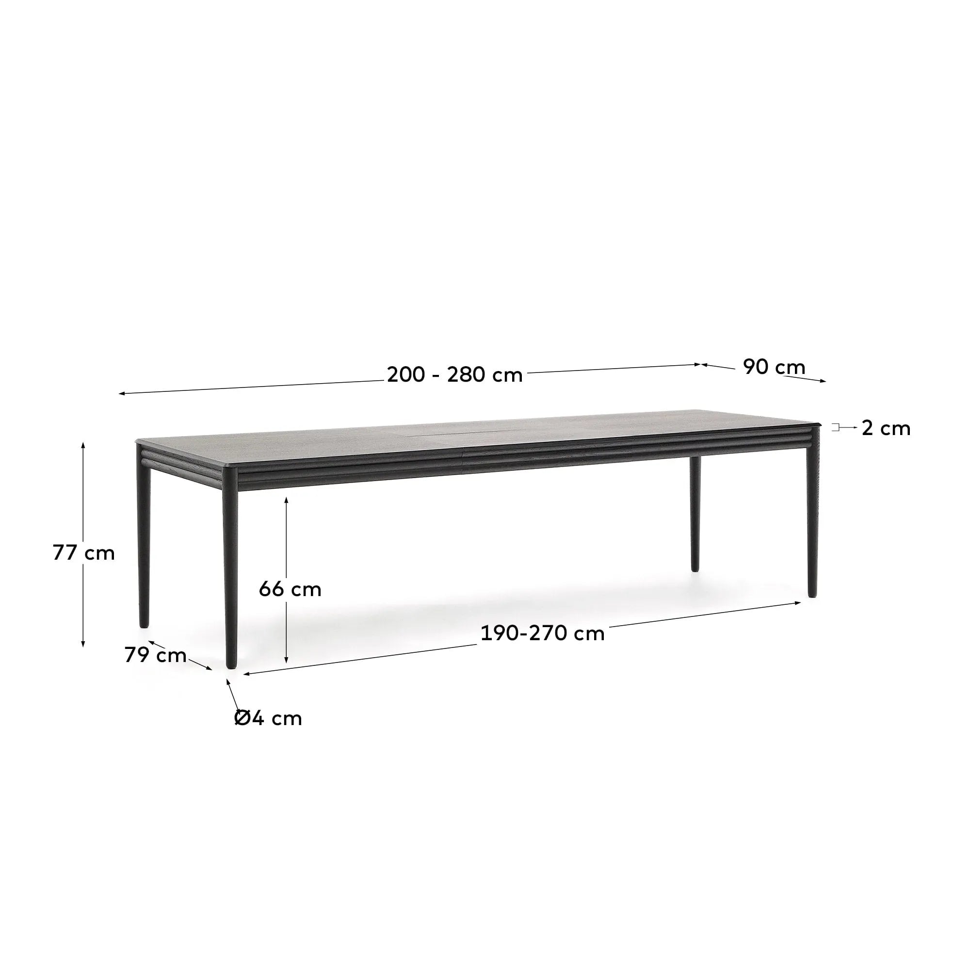 Moderner ausziehbarer Tisch Lenon, Eichenfurnier und Massivholz, schwarz, 200-280x90cm, FSC-zertifiziert, von Kave Home.
