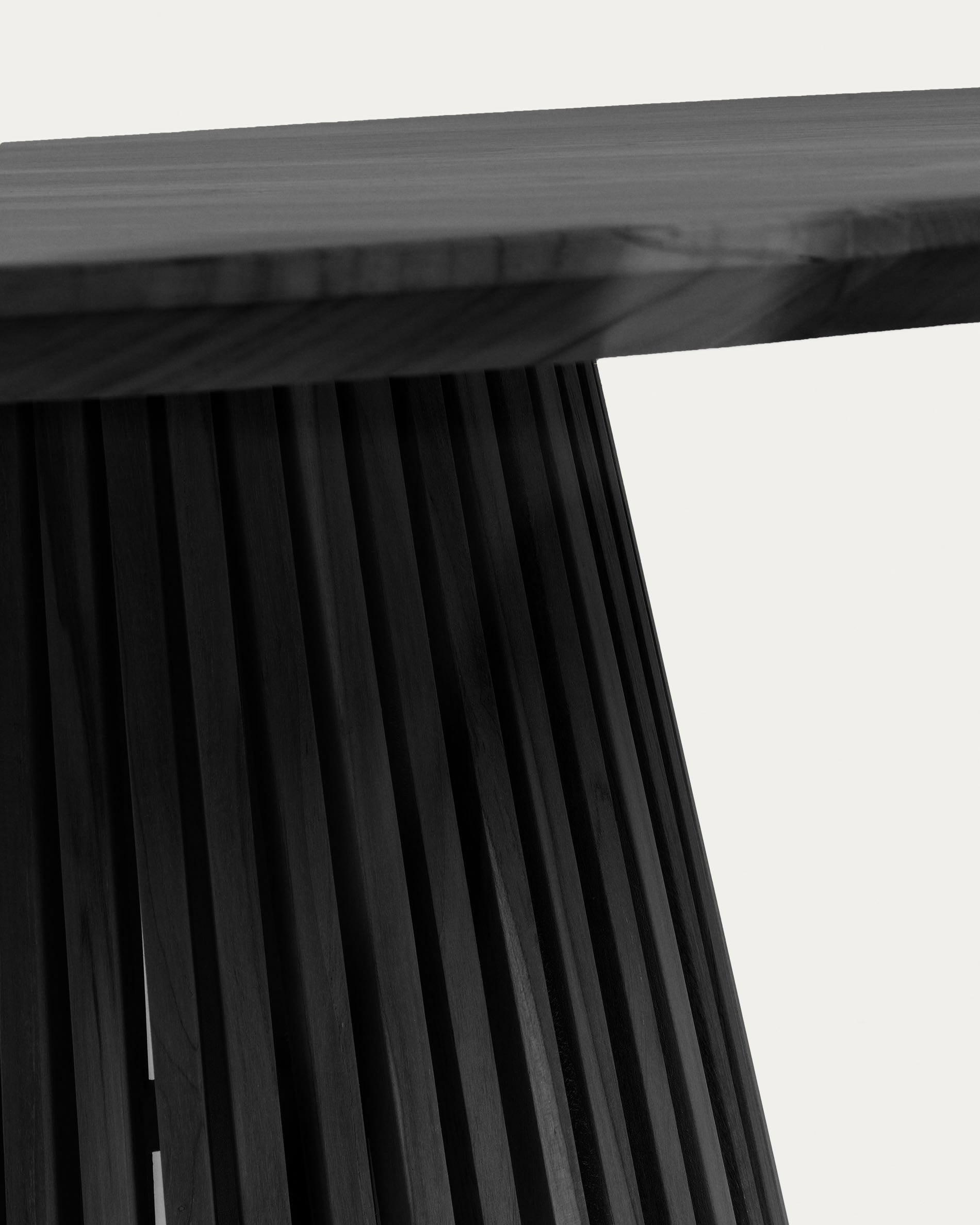 Stilvoller runder Tisch aus robustem Mindiholz in elegantem Schwarz, Ø 90 cm. Ideal für gesellige Runden und moderne Esszimmer.