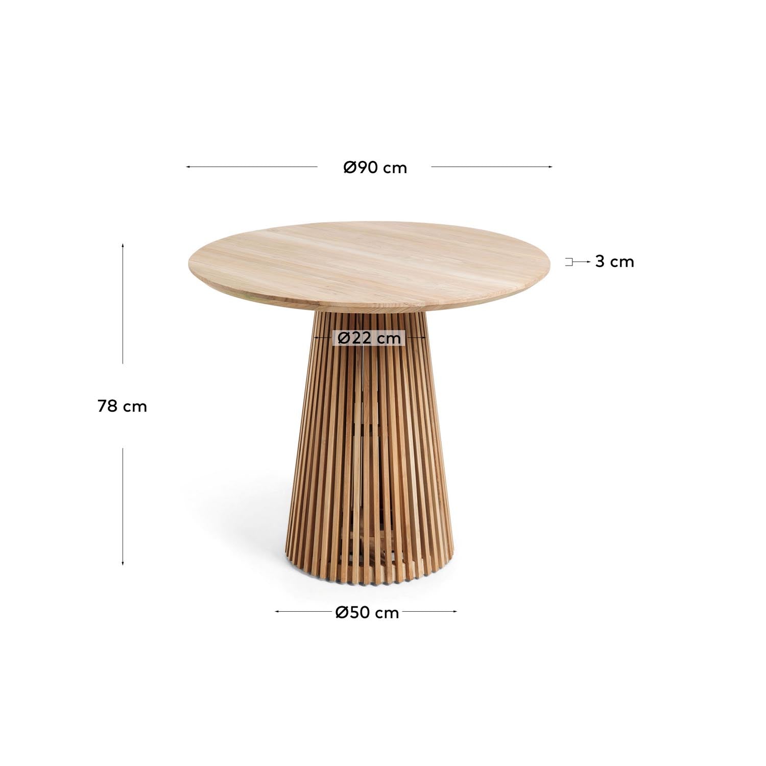 Jeanette runder Tisch aus massivem Teakholz Ø 90 cm in Natur präsentiert im Onlineshop von KAQTU Design AG. Gartentisch ist von Kave Home