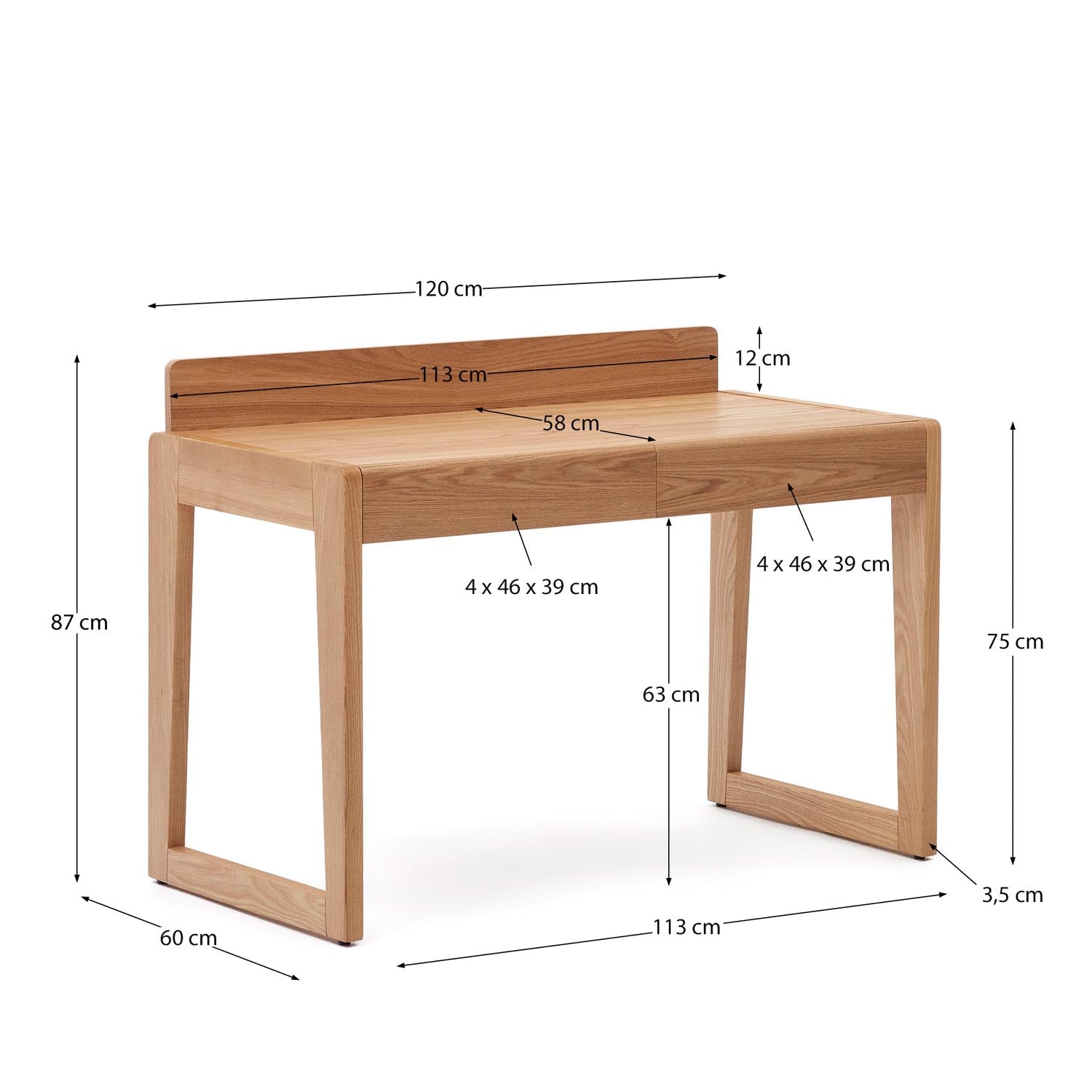 Arandu Tisch aus Eschenfurnier und massiver Esche, 120 x 60 cm – stilvoller Schreibtisch für produktives Arbeiten und elegantes Design in jedem Raum.