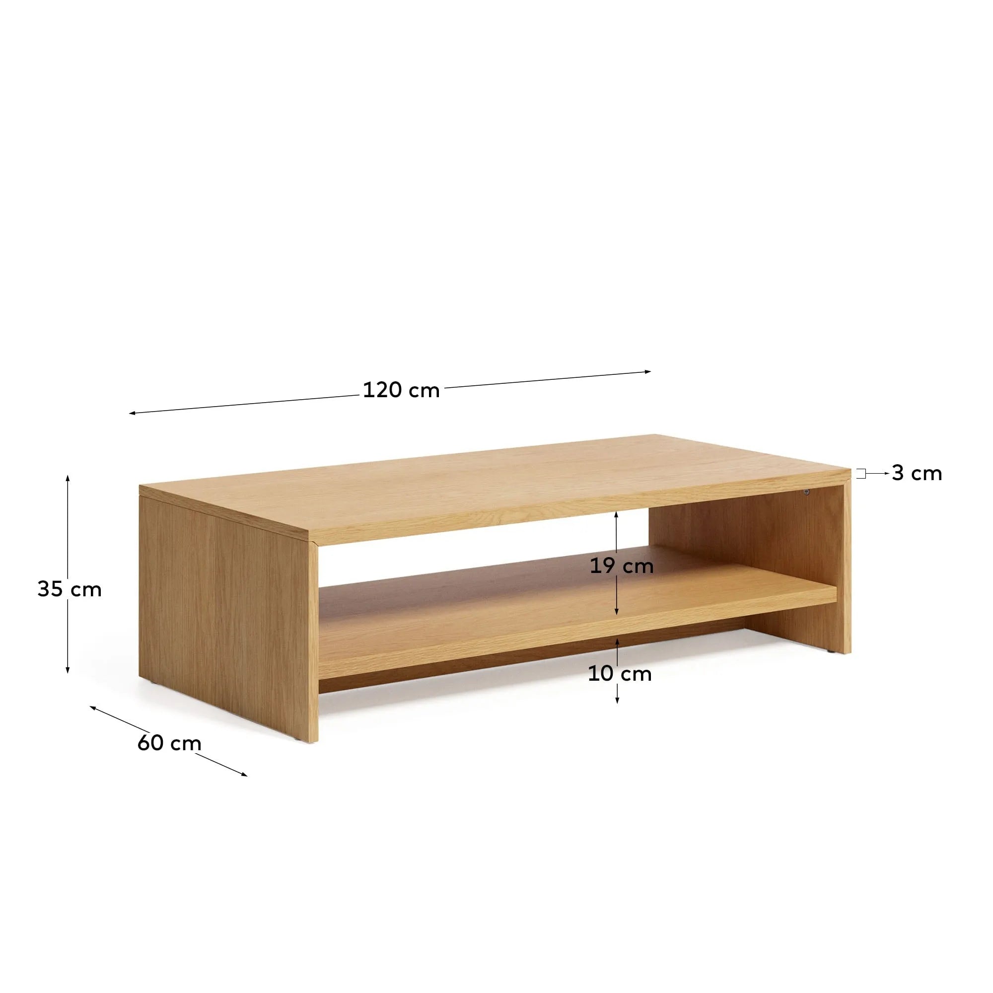 Eleganter Couchtisch aus Eichenfurnier, 120x60 cm, FSC-zertifiziert, vereint Stil und Nachhaltigkeit für Ihr Wohnzimmer.