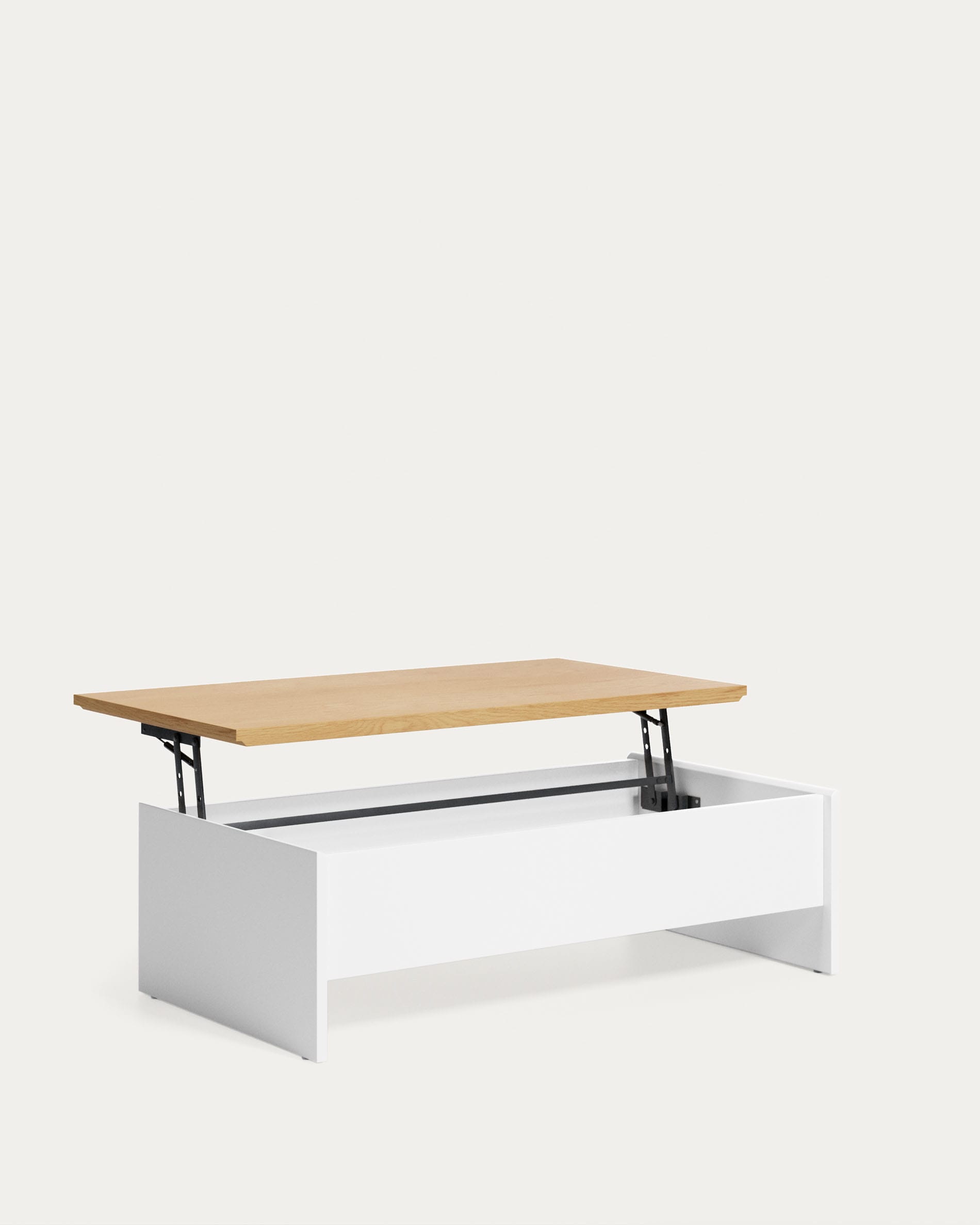 Eleganter, höhenverstellbarer Couchtisch aus Eichenfurnier, weiss lackiert, 110x60 cm, FSC-zertifiziert, für flexible Nutzung.