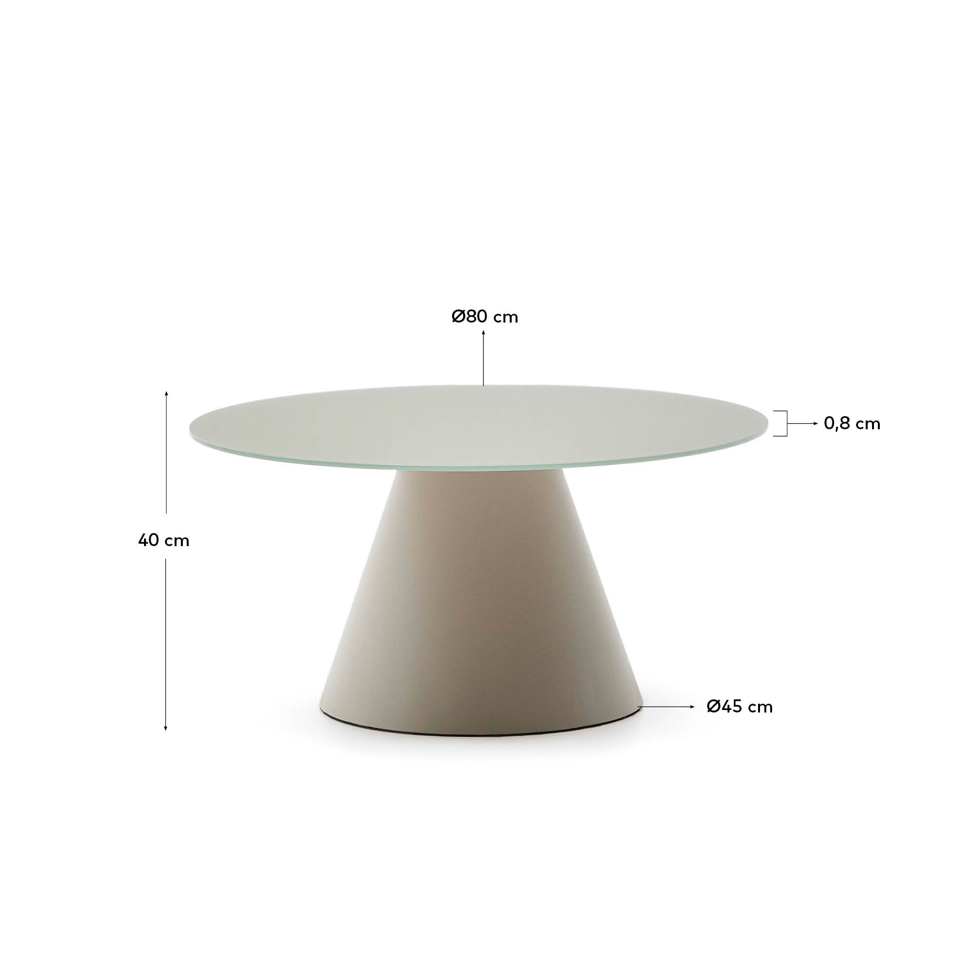 Eleganter Wilshire Couchtisch von Kave Home, Ø 80 cm, aus widerstandsfähigem gehärtetem Glas und pulverbeschichtetem Metall in mattem Grau. Ideal für modernes Wohnen.