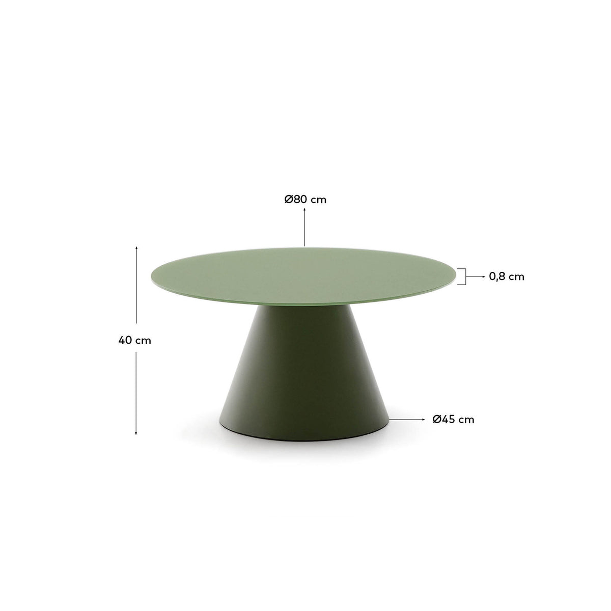Wilshire Couchtisch aus gehärtetem Milchglas und Stahl matt grün lackiert Ø80 cm in Grün präsentiert im Onlineshop von KAQTU Design AG. Couchtisch ist von Kave Home
