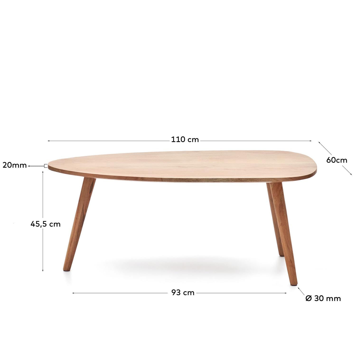 Eluana Couchtisch aus Massivholz mit natürlichem Finish Ø 110 x 60 cm in Natur präsentiert im Onlineshop von KAQTU Design AG. Beistelltisch ist von Kave Home