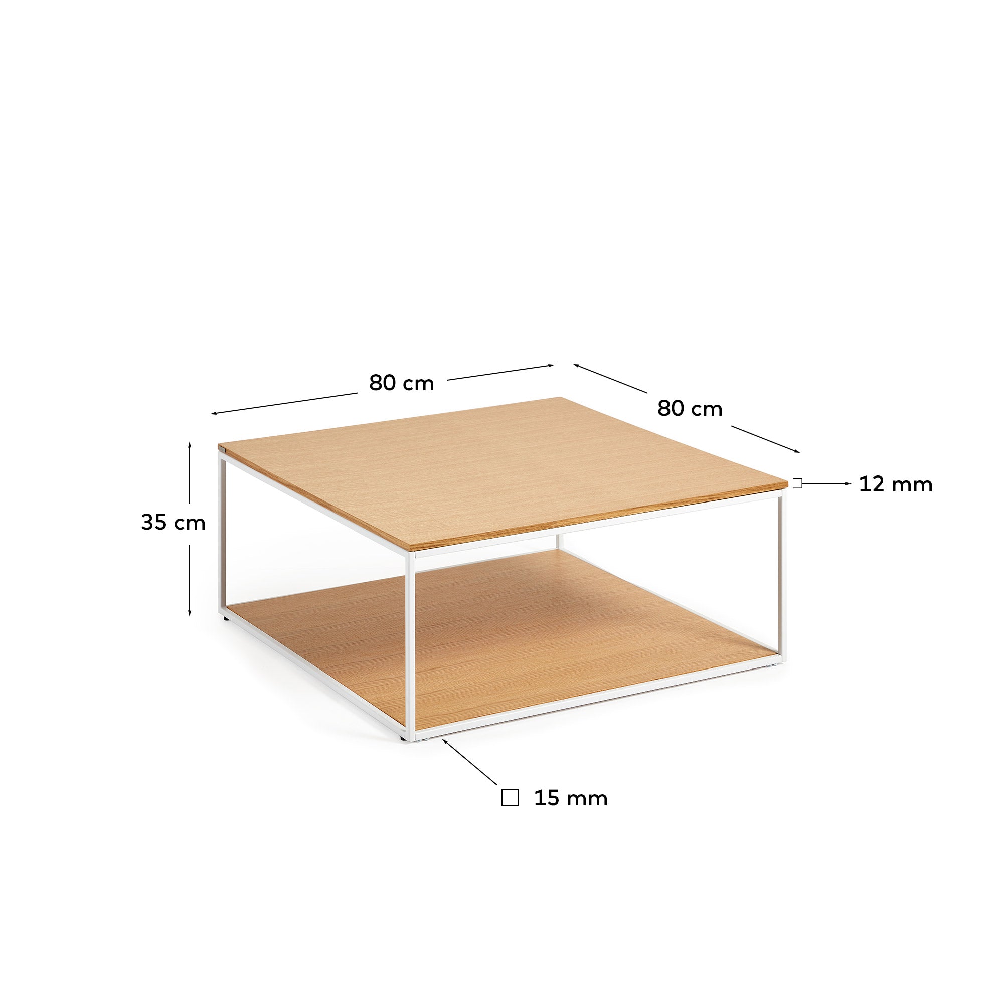 Entdecken Sie den eleganten Yoana Couchtisch (80x80 cm) aus hochwertigem Eichenfurnier und modernem weißem Metall. Ideal für stilvolle Wohnräume.