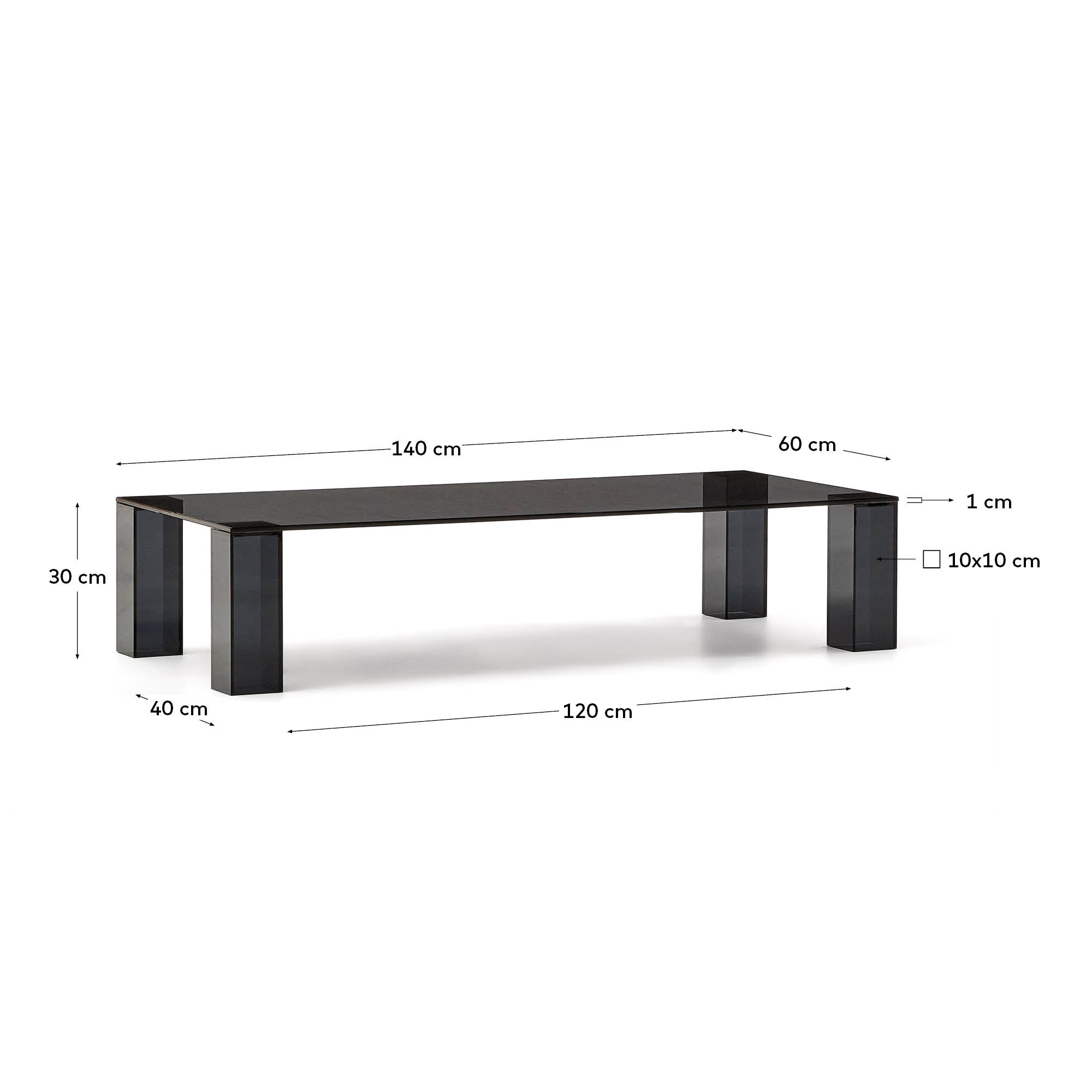 Moderner Couchtisch Adularia aus robustem, dunkelgrauem gehärtetem Glas (140 x 60 cm) – perfektes Design-Highlight für Ihr Wohnzimmer.