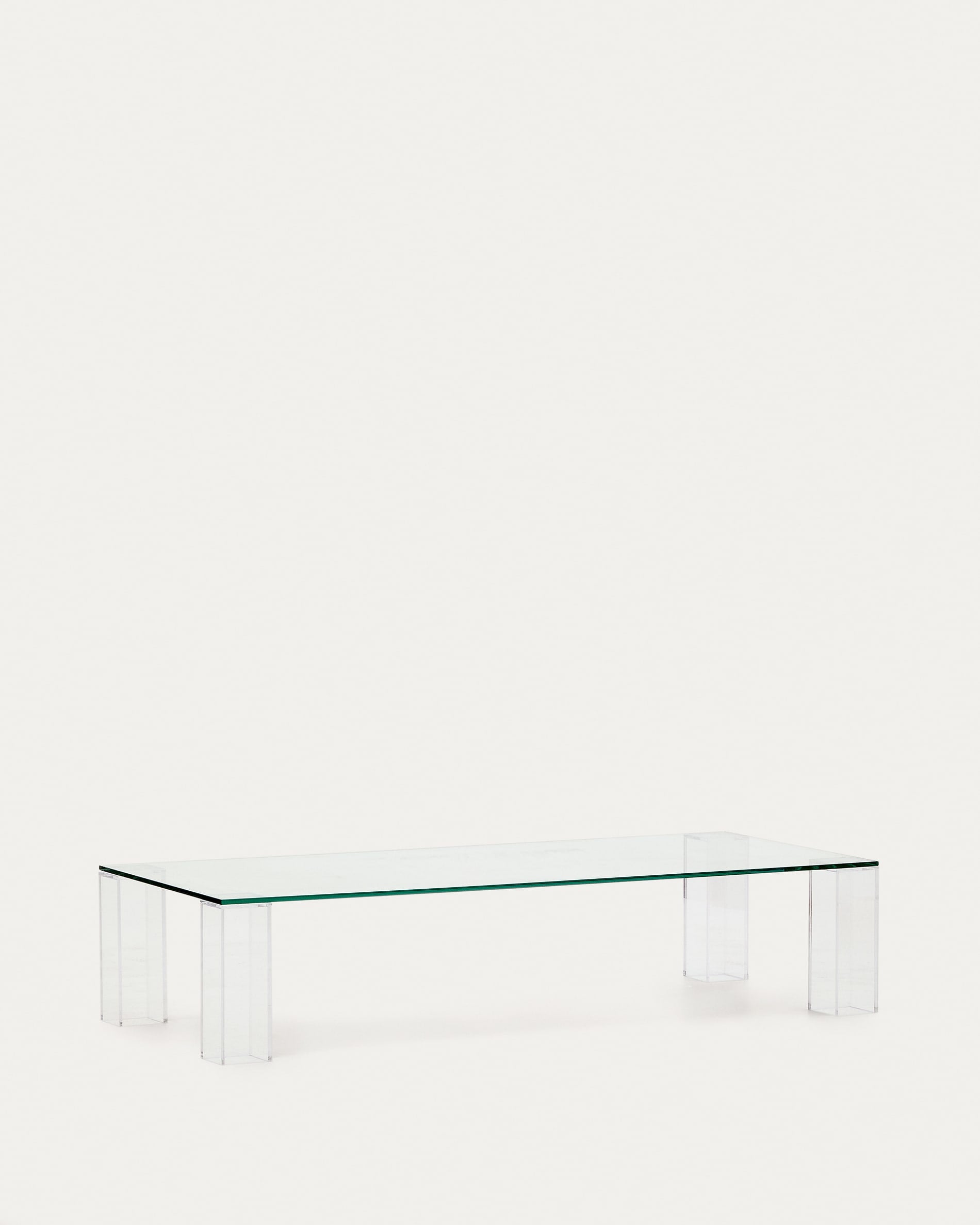 Eleganter Couchtisch aus klarem gehärtetem Glas, 140x60 cm, modernes Design, langlebig und ideal für stilvolle Wohnräume.