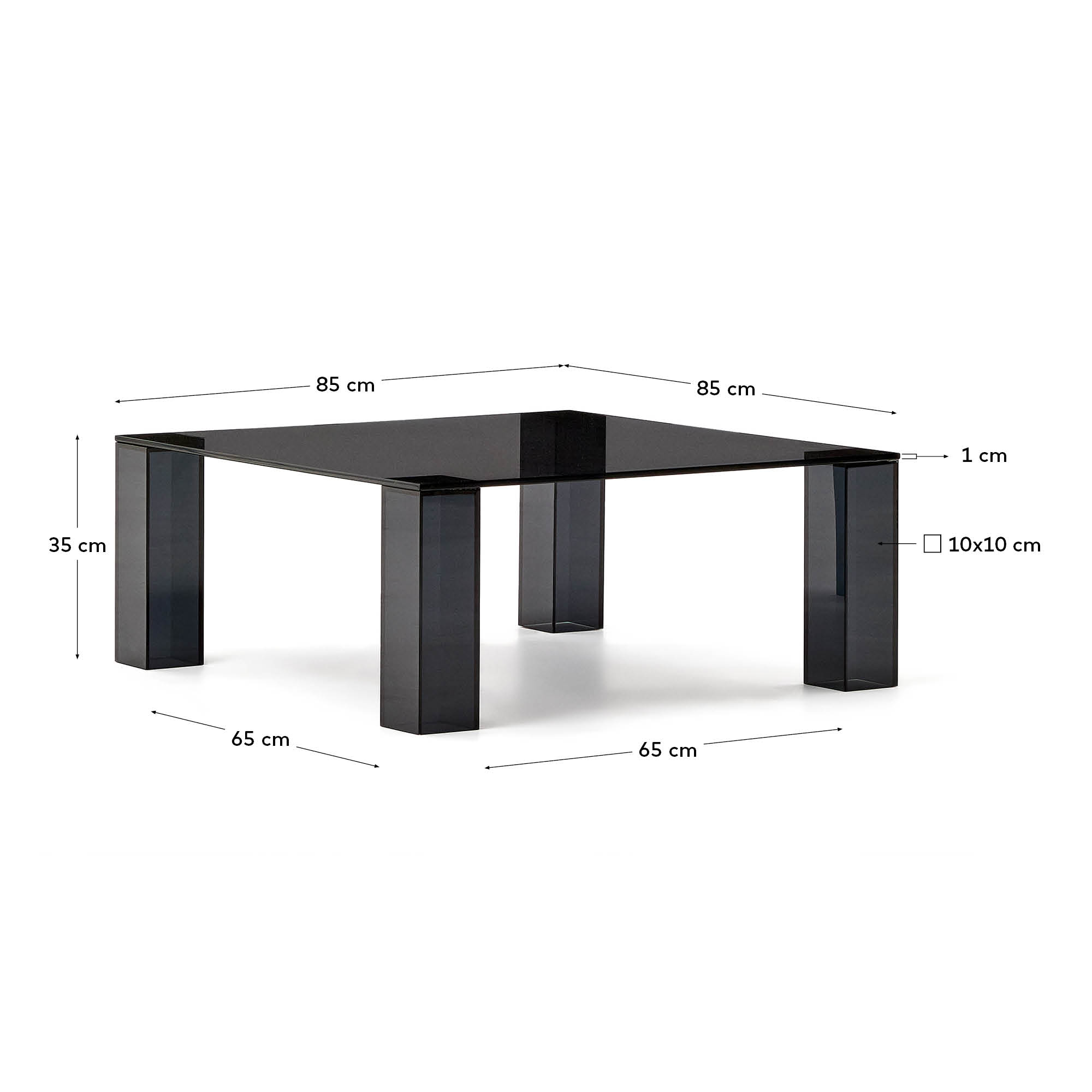 Stilvoller Beistelltisch Adularia aus robustem, dunkelgrauem gehärtetem Glas (85 x 85 cm) – perfektes Möbelstück für zeitgemäße Wohnkonzepte.
