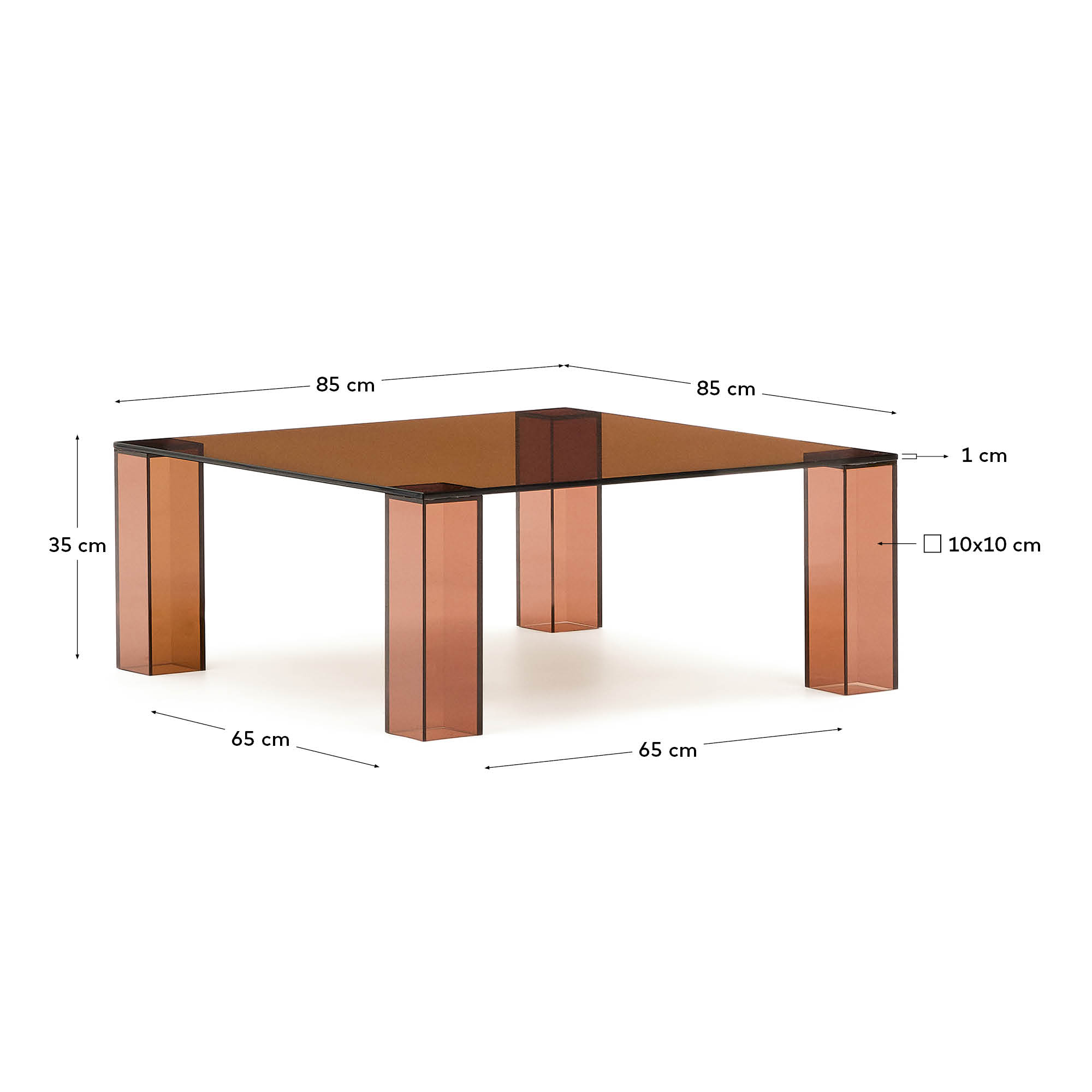 Moderner Beistelltisch Adularia von Kave Home, 85 x 85 cm, aus hochwertigem braunem gehärtetem Glas. Ideal für stilvolle und funktionale Wohnräume.