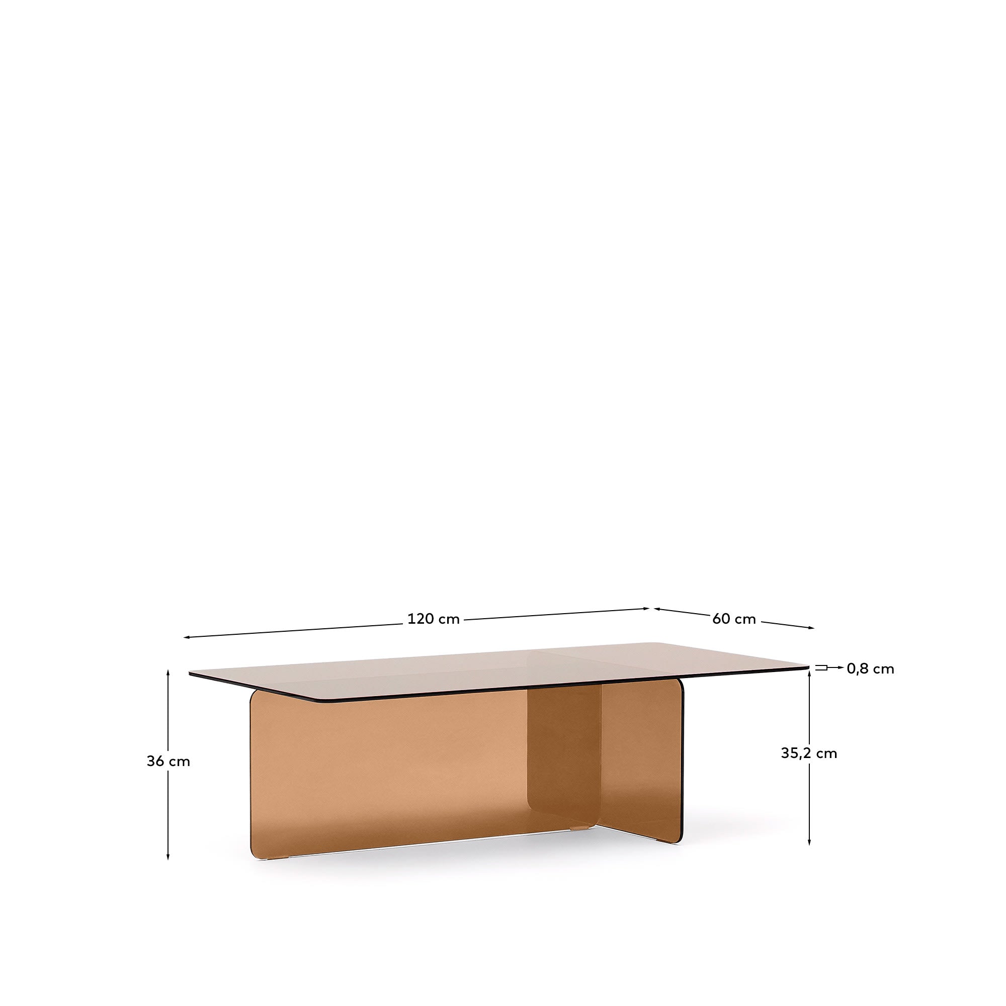 Eleganter Couchtisch Zaren von Kave Home, gefertigt aus robustem grauem gehärtetem Glas (120 x 60 cm). Perfekt für moderne Wohnräume.