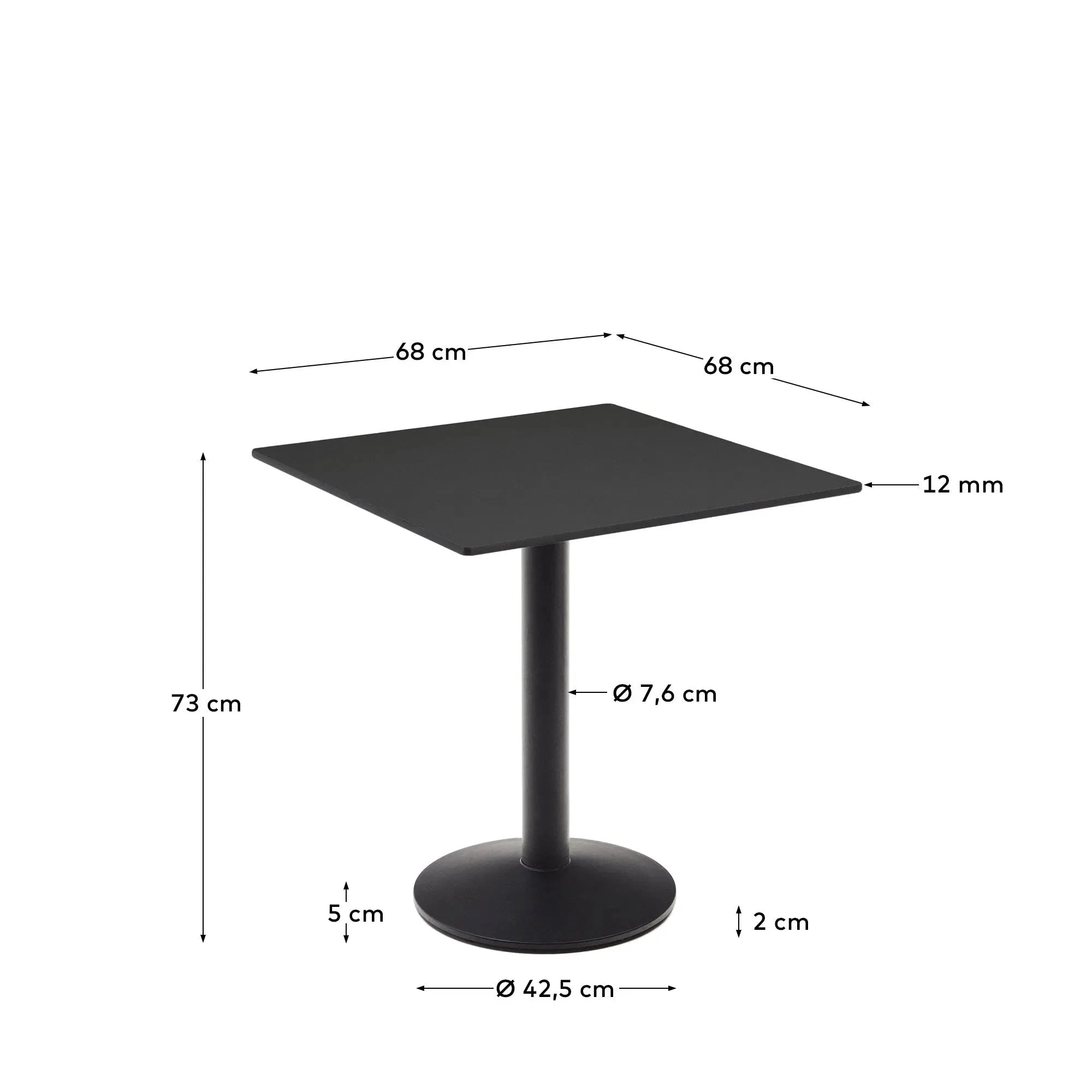 Moderner Esilda Outdoor-Tisch in Schwarz, 70x70x70 cm, mit robustem Metallgestell, ideal für stilvolle Außenbereiche.