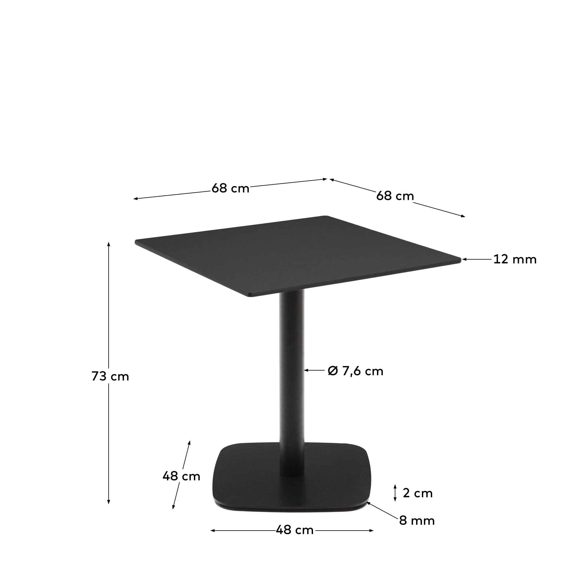 Moderner Dina Outdoor-Tisch in Schwarz, 68x68x70 cm, mit robustem Metallgestell, ideal für stilvolle Außenbereiche.