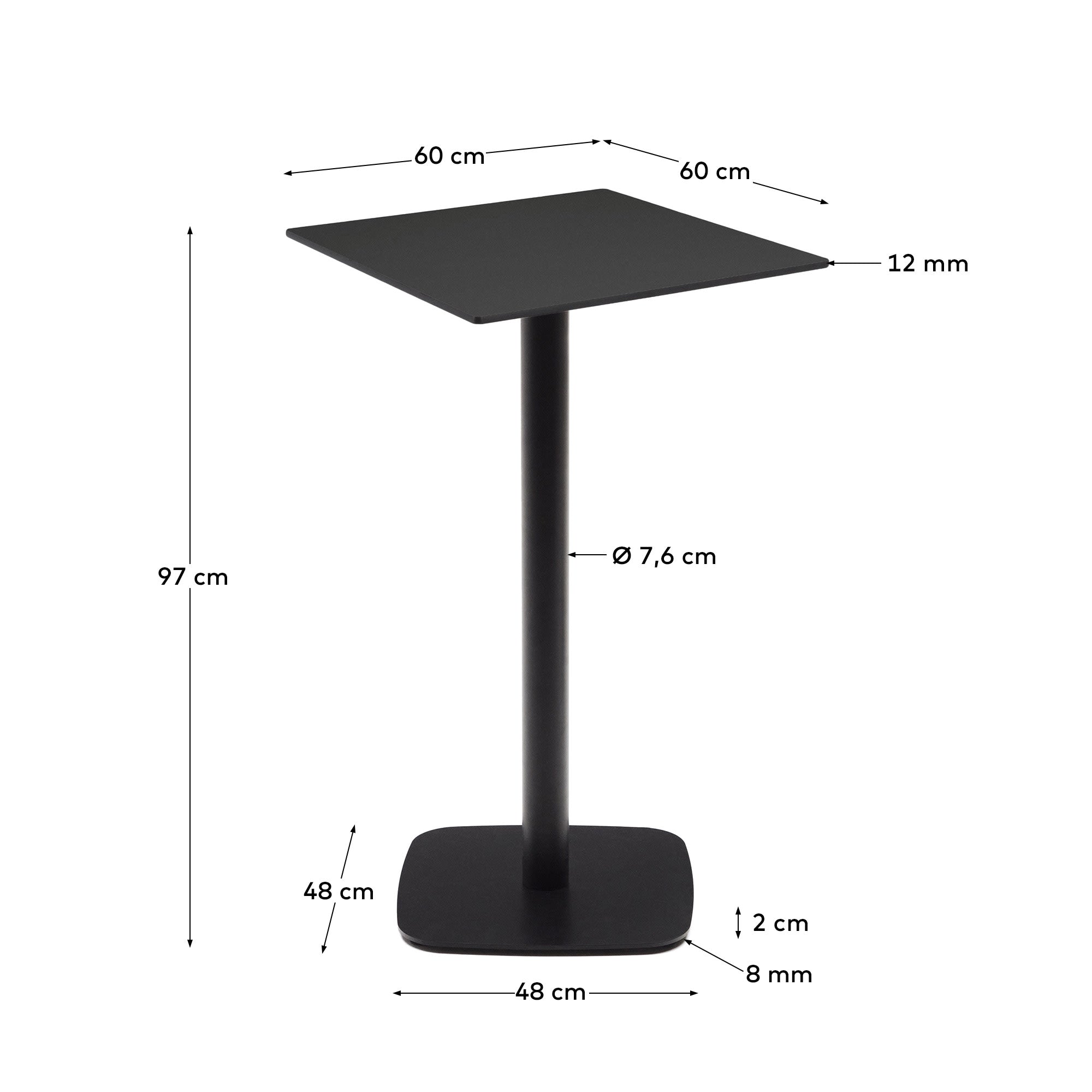 Stilvoller Dina Outdoor Stehtisch in elegantem Schwarz, 60 x 60 x 96 cm, mit robustem HPL und modernem Metallgestell – ideal für Garten und Terrasse.