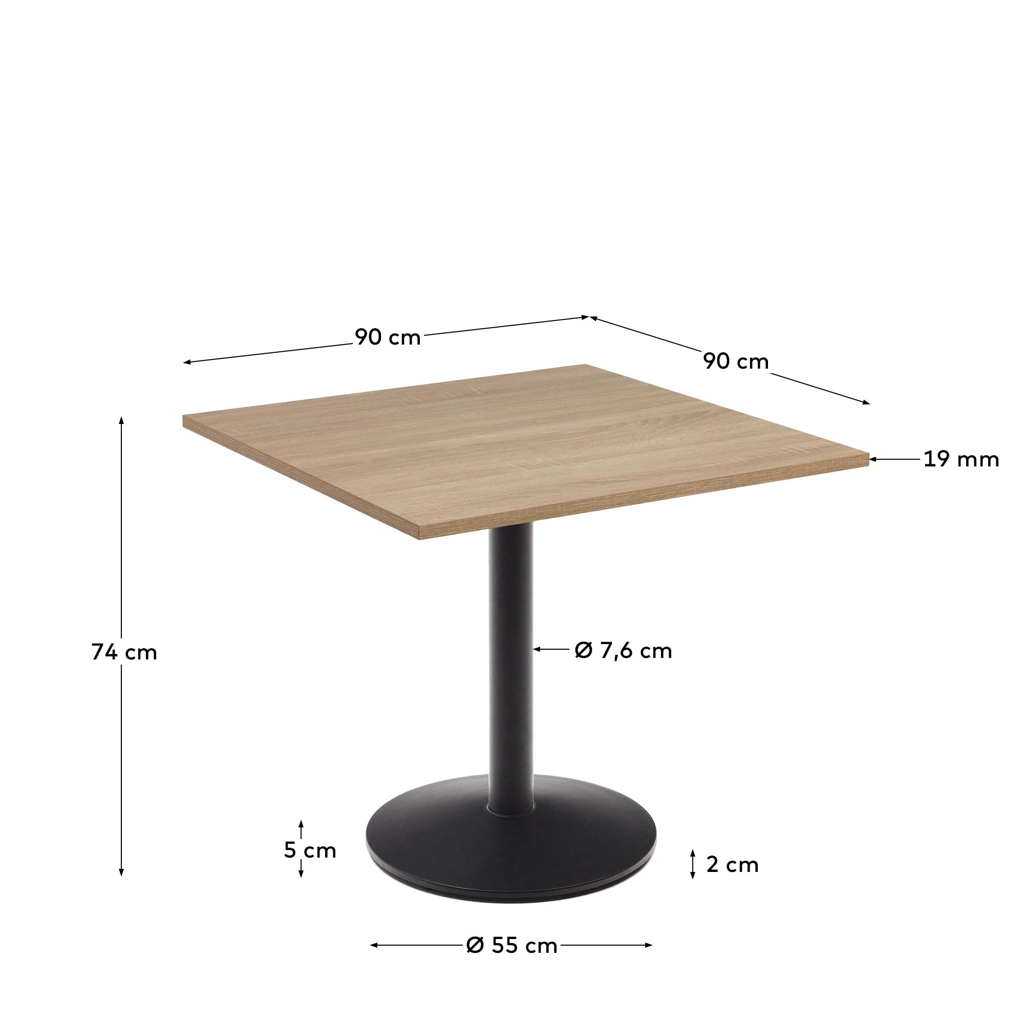 Der Esilda Tisch von Kave Home vereint modernes Design mit Funktionalität: Melamin in Naturtönen, stabile Metallbeine, ideal für kleine Räume.