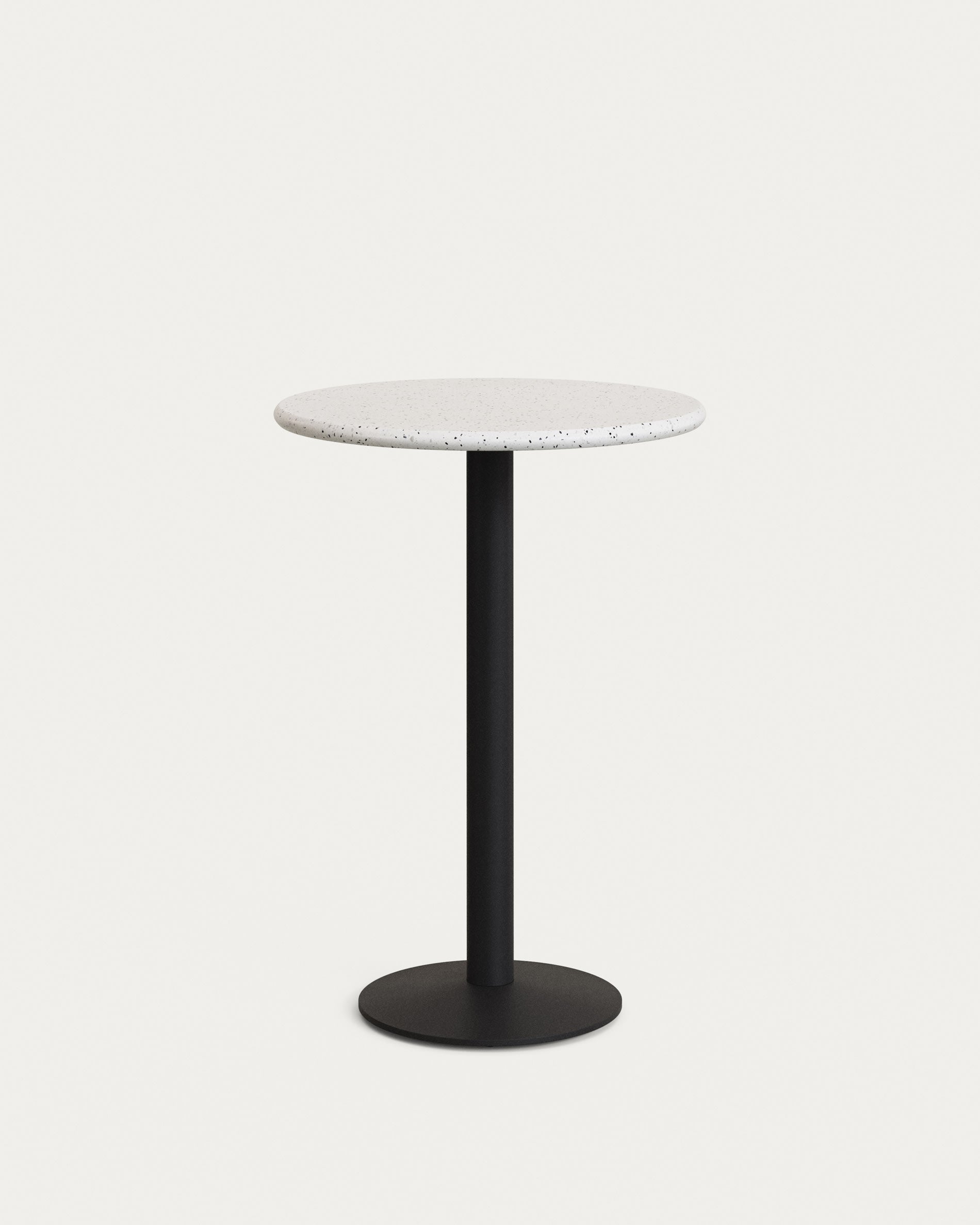 Eleganter Saura Bar-Tisch: Weisser Terrazzo, robustes Metall, 96xØ70cm. Perfekt für stilvolle Outdoor-Momente. Langlebig & pflegeleicht.