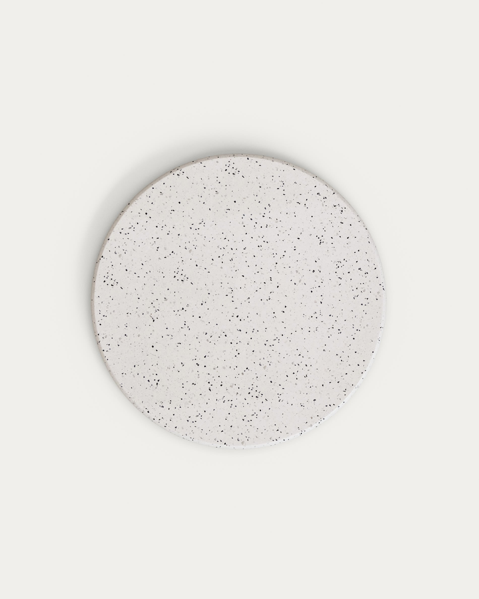 Moderner Bar-Tisch mit runder weisser Terrazzo-Platte und stabilem Metallgestell, 96 cm hoch, Ø70 cm, perfekt für stilvolle Einrichtungen.