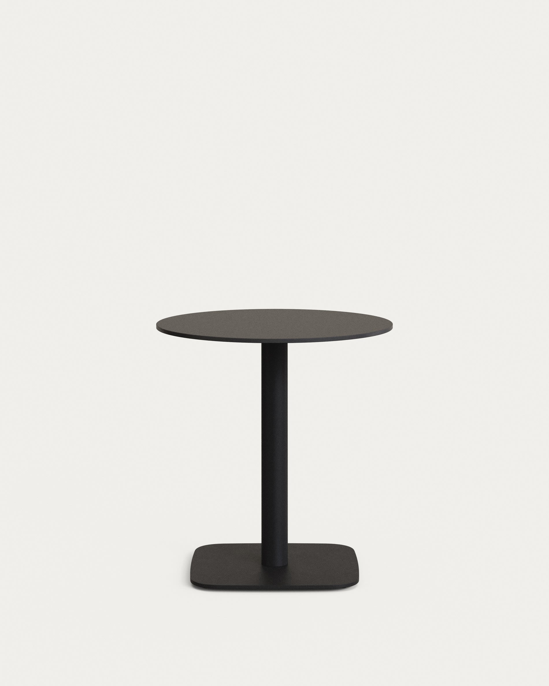 Moderner runder Outdoor-Tisch Dina in Schwarz, Ø 68 cm, mit robustem Metallbein, ideal für stilvolle Außenbereiche.