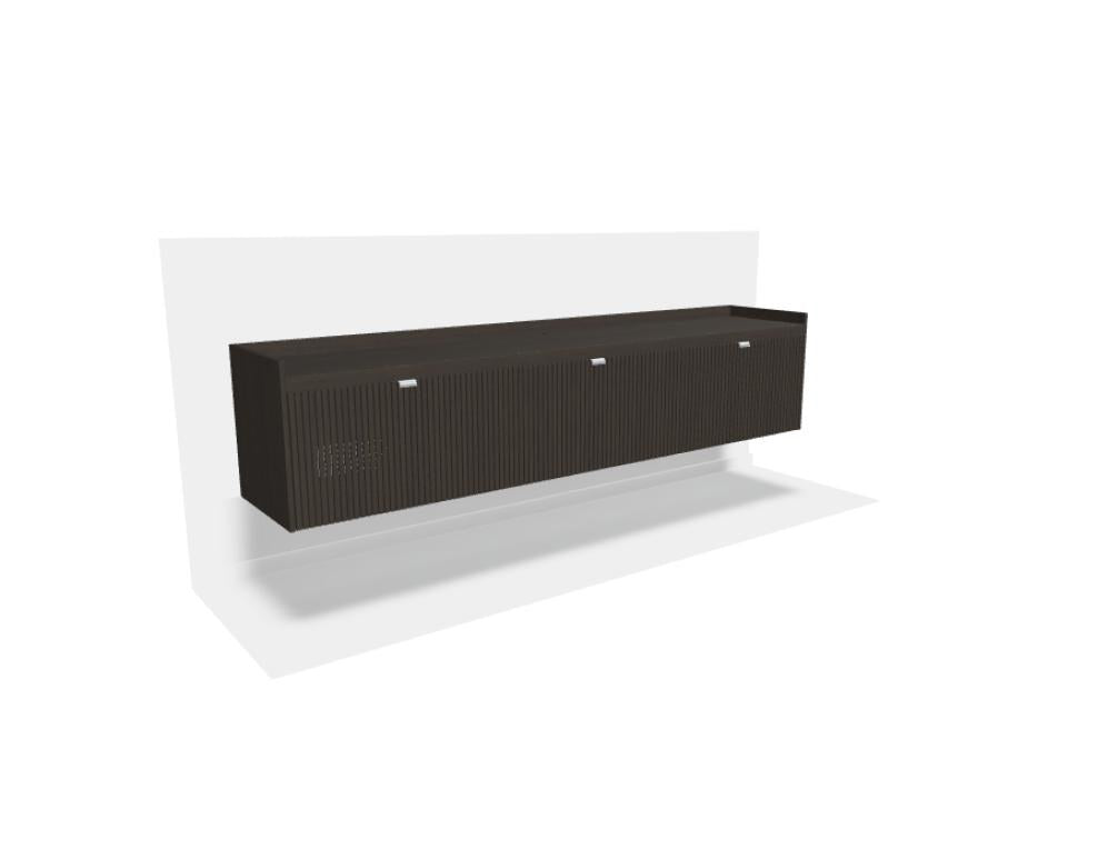 TV-Schrank Meda aus Eichen-Leimholz in Eiche Natur mit gerillten Fronten, Aluminiumgriffen und hängender Wandmontage.